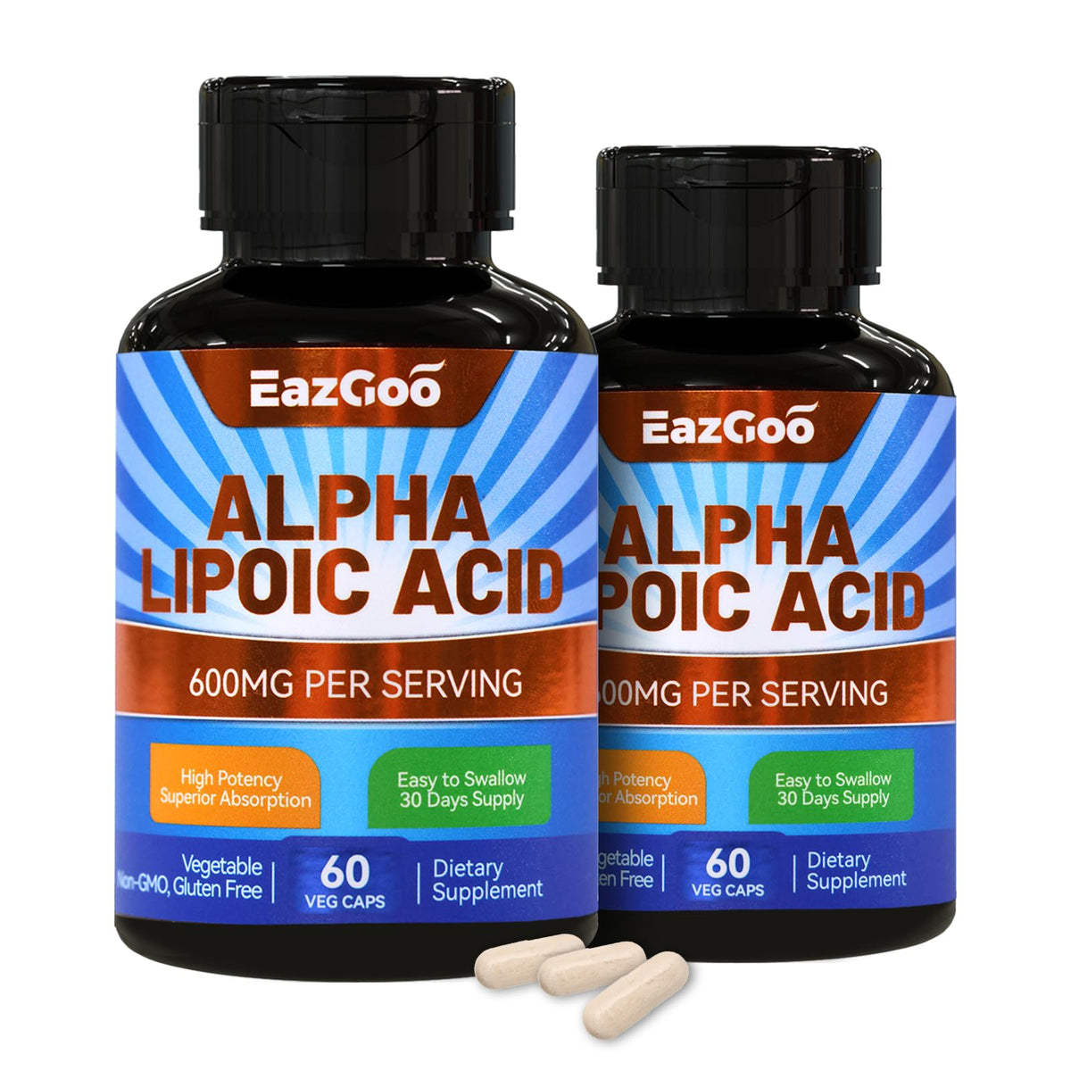 EAZGOO Alpha Lipoic Acid 600 mg capsules bottle front view