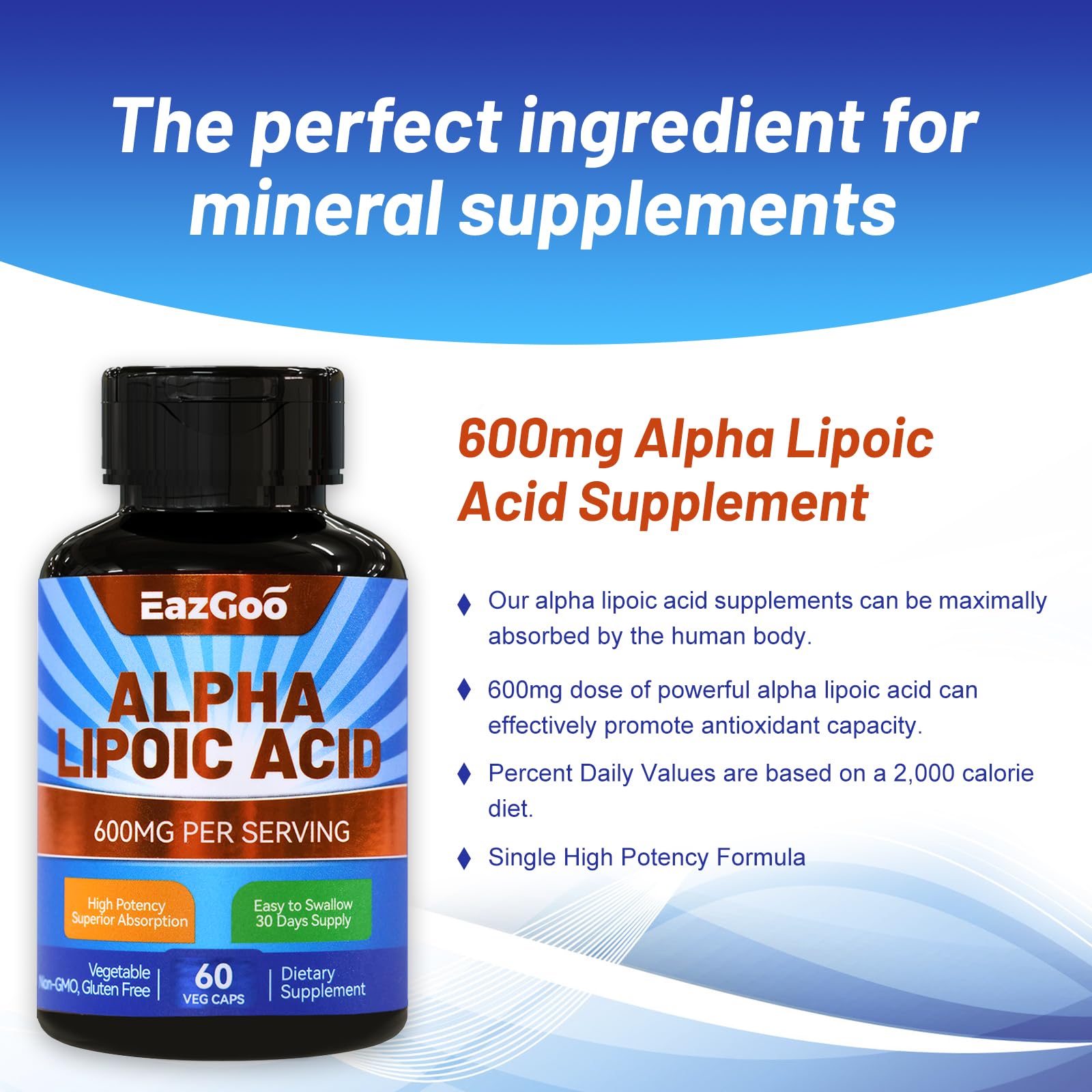 EAZGOO Alpha Lipoic Acid 600 mg capsules vegetarian formula