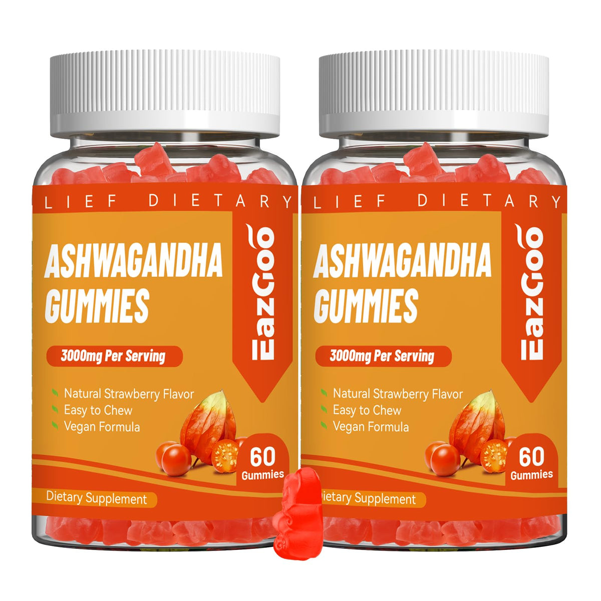 EAZGOO Ashwagandha Gummies bottle front view with 60 gummies