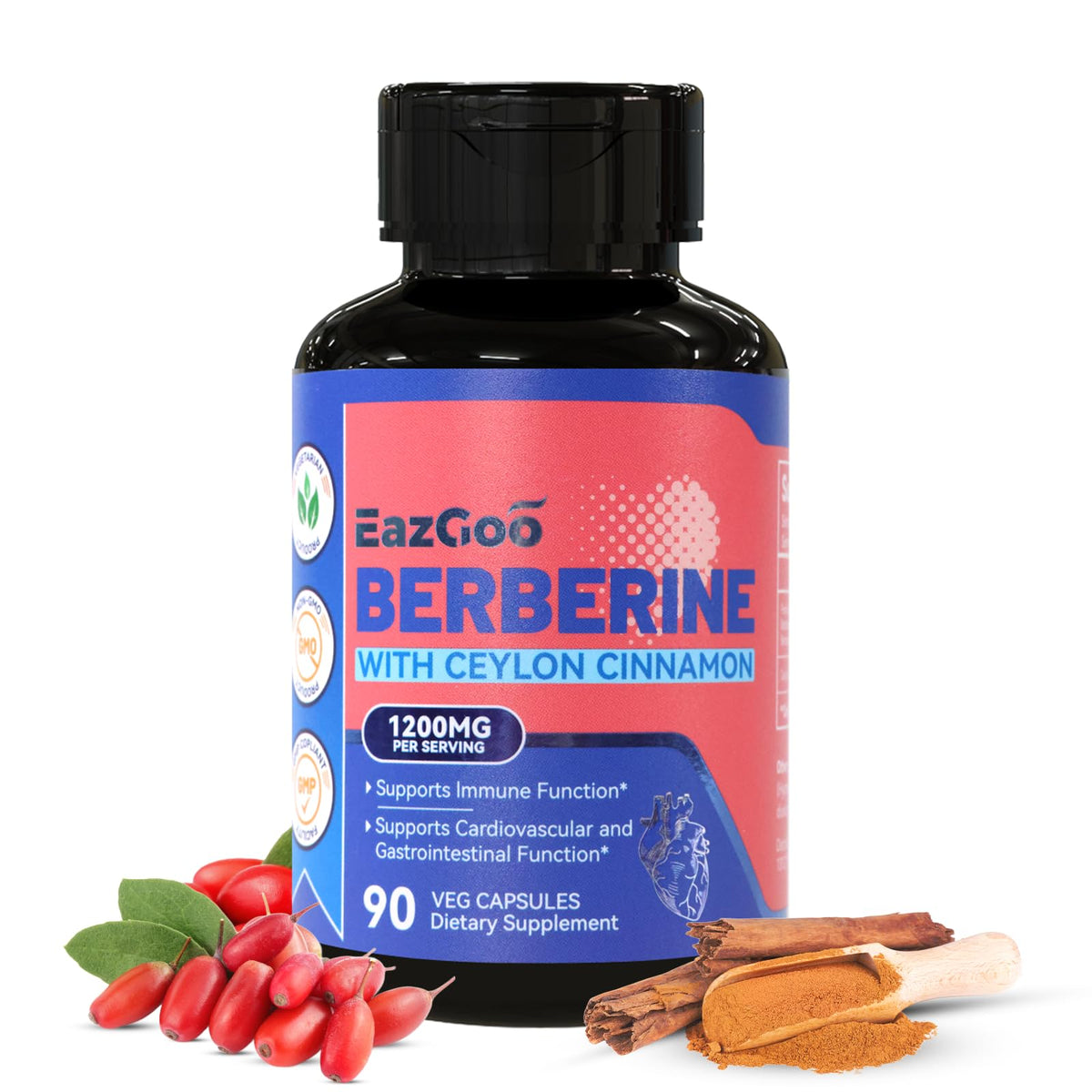 EAZGOO Berberine Plus Ceylon Cinnamon 1200mg capsules front view