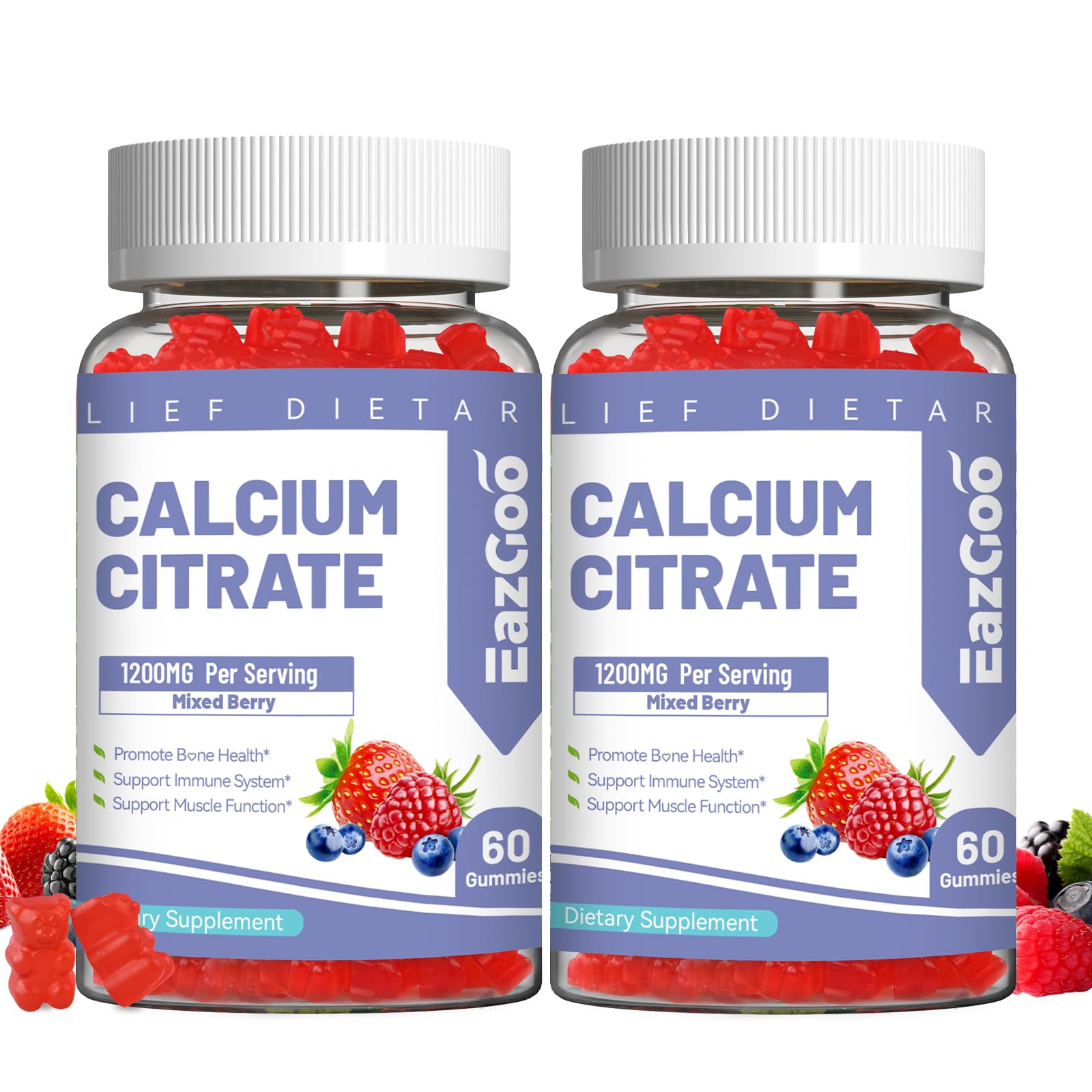 EAZGOO Calcium Citrate Gummies 1200mg front view packaging