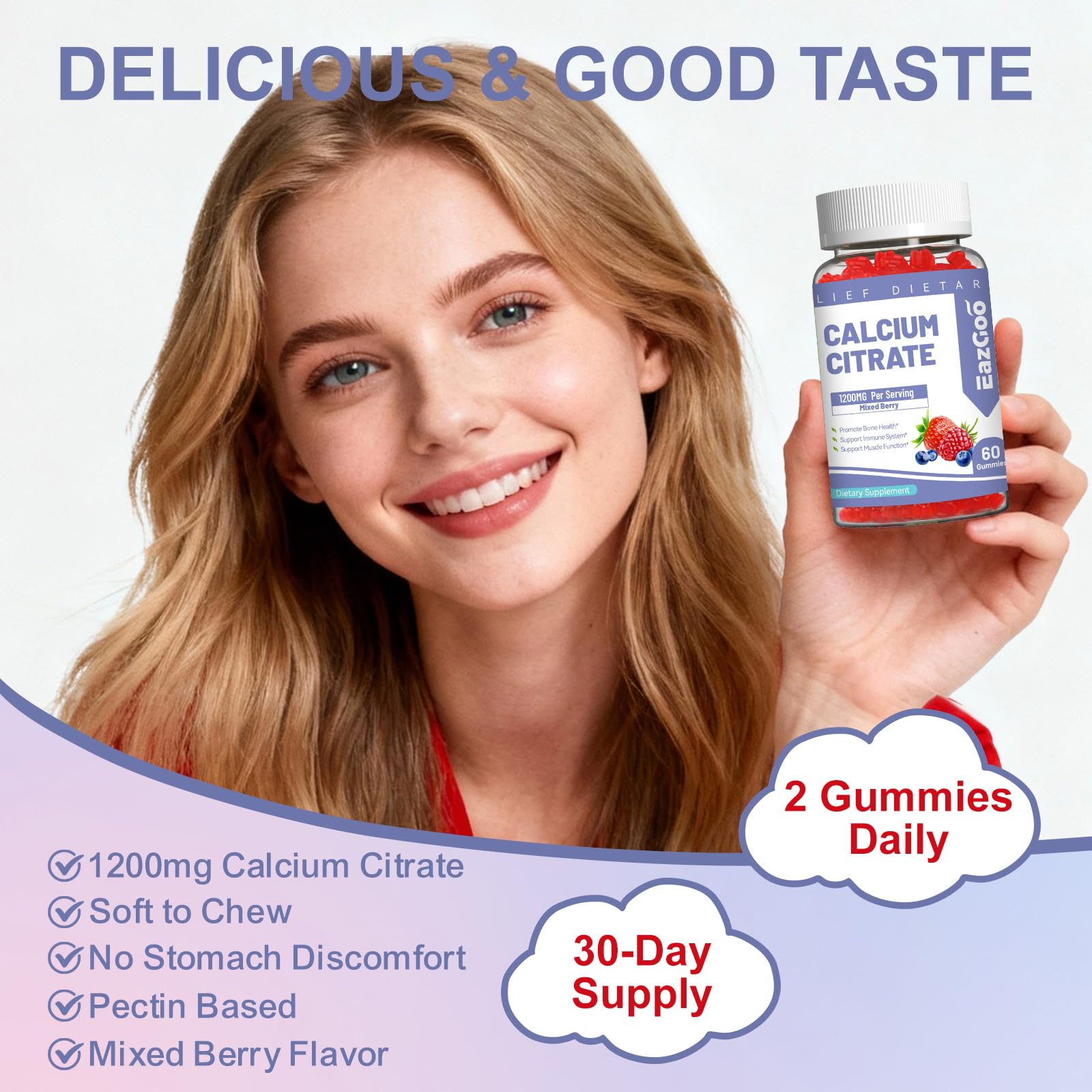 EAZGOO Calcium Citrate Gummies 1200mg side view packaging