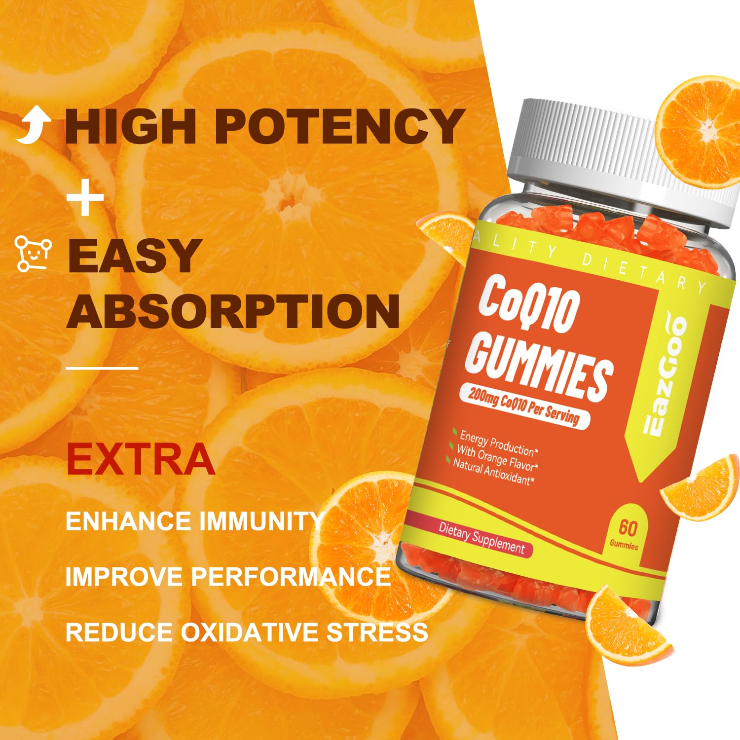 EAZGOO CoQ10 Gummies 200mg bottle with lid open