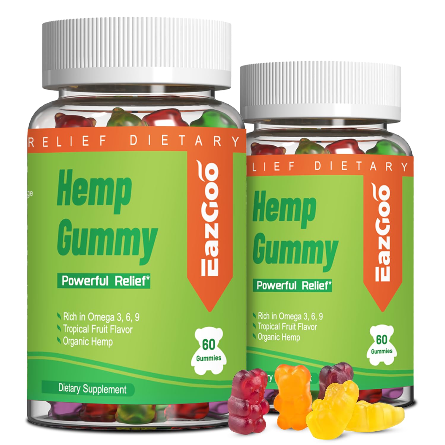 EAZGOO Hemp Gummies bottle front view, 390g