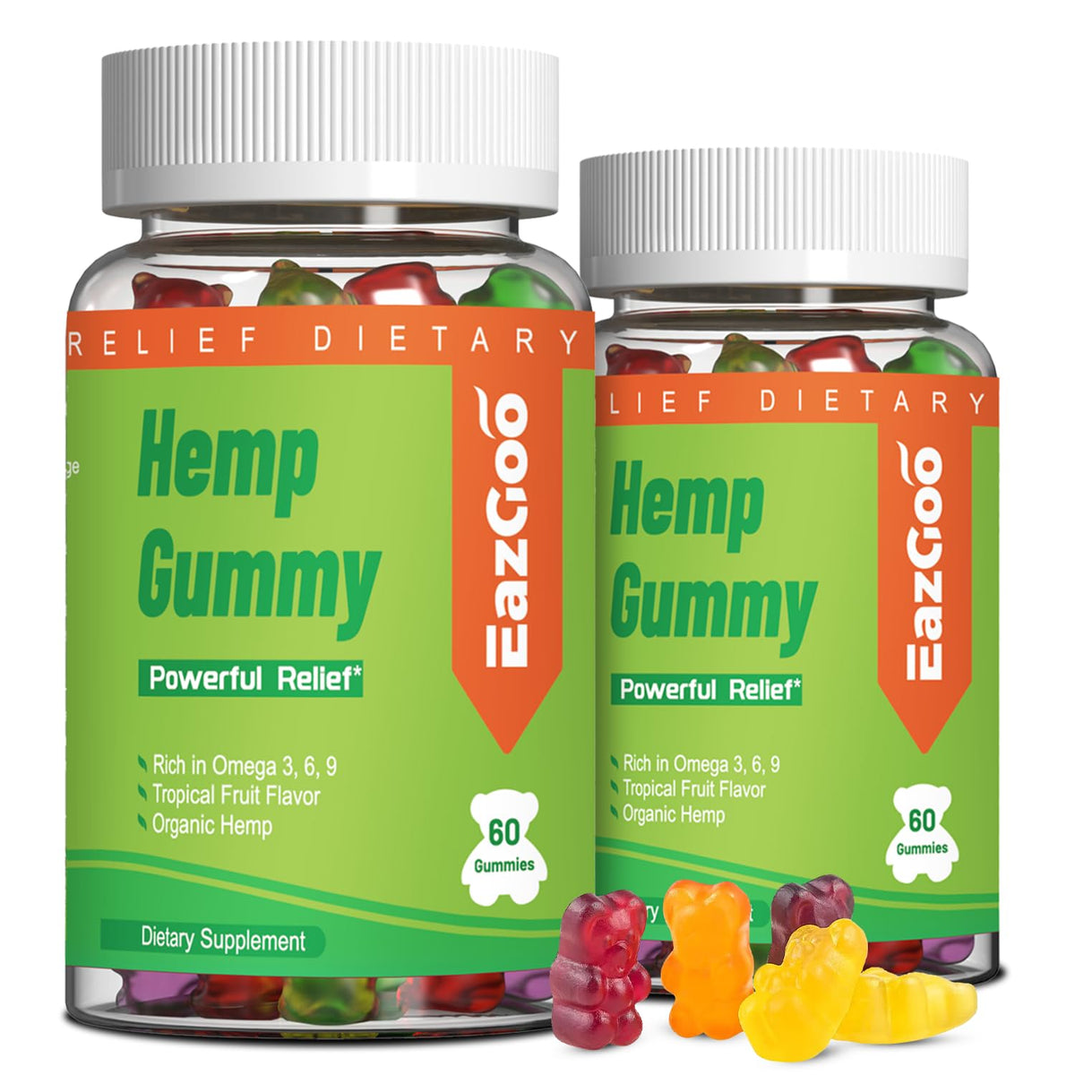 EAZGOO Hemp Gummies bottle front view, 390g