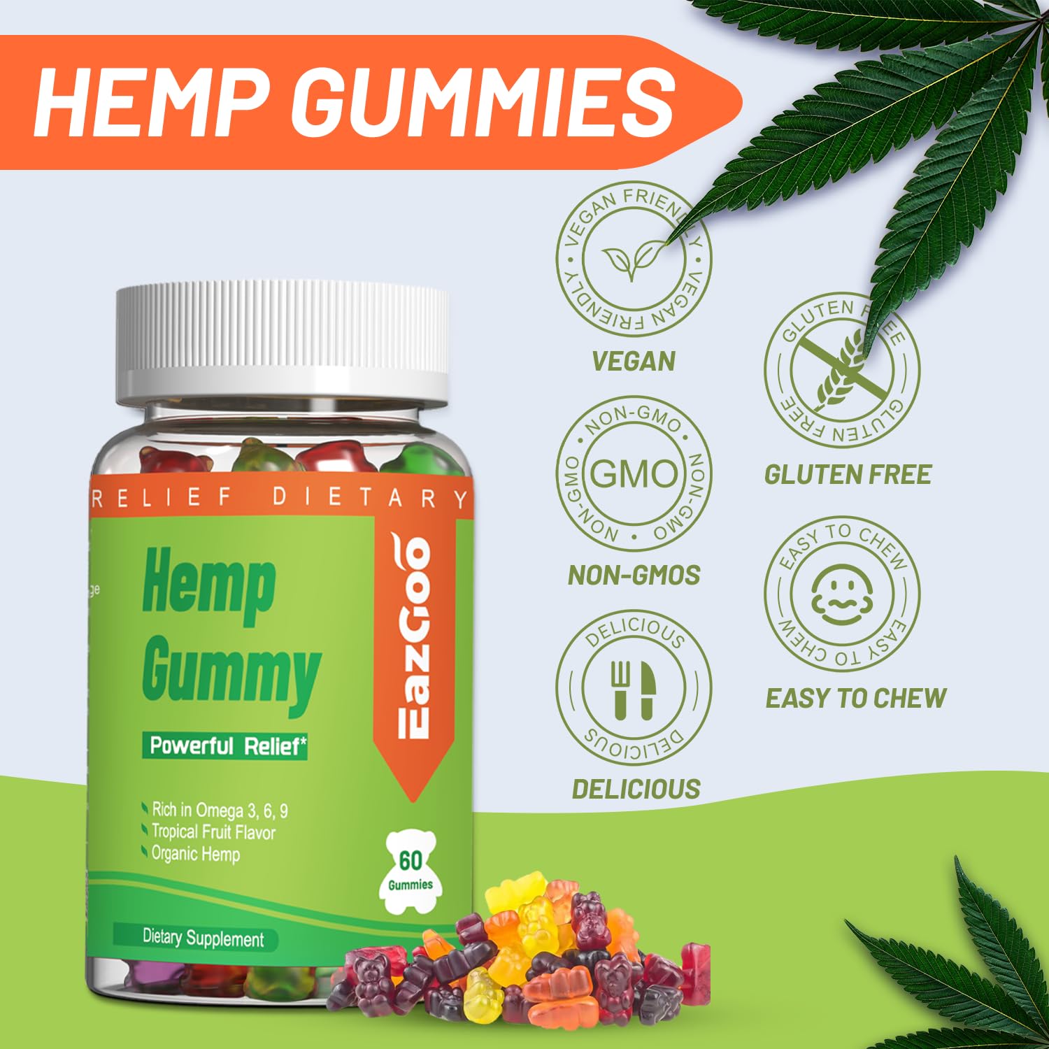 EAZGOO Hemp Gummies bottle with lid open