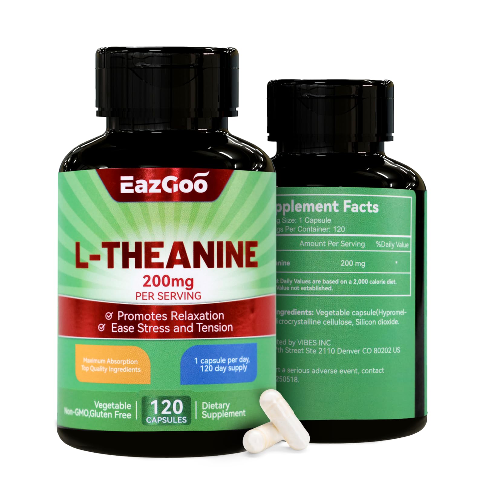EAZGOO L-Theanine 200mg supplement bottle front view