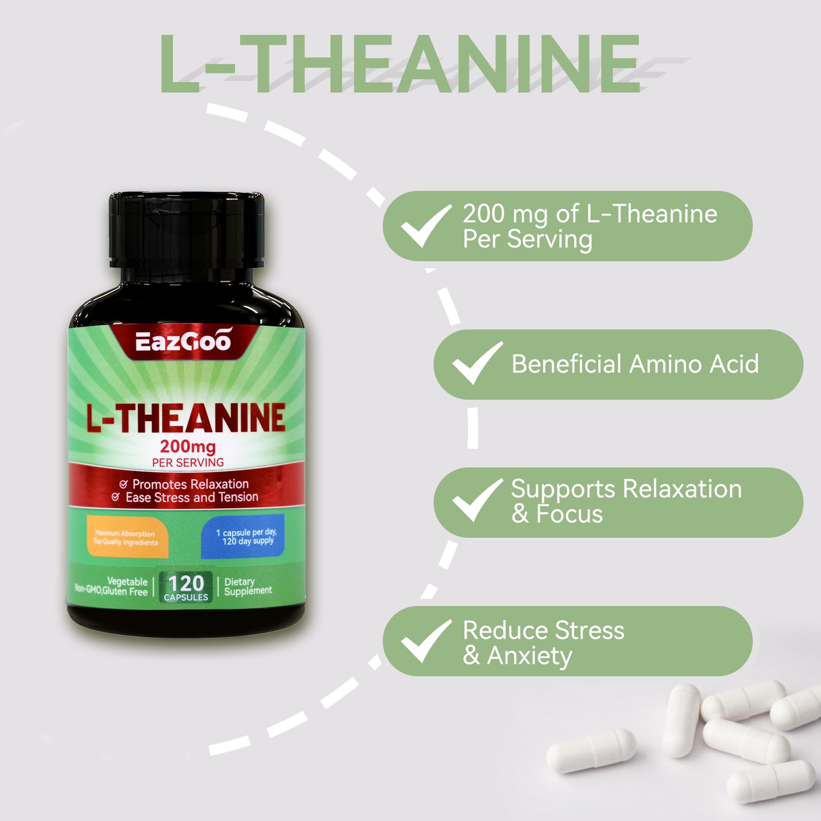 EAZGOO L-Theanine 200mg supplement bottle side view
