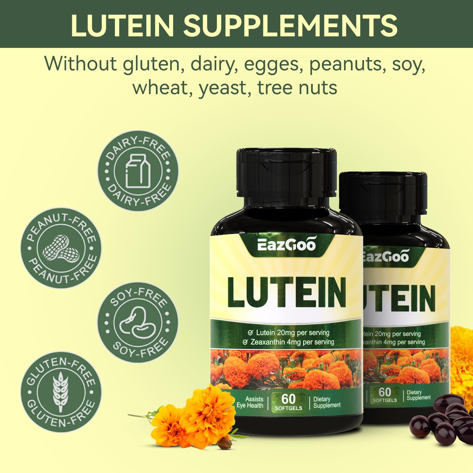 EAZGOO Lutein Supplement with nutritional information