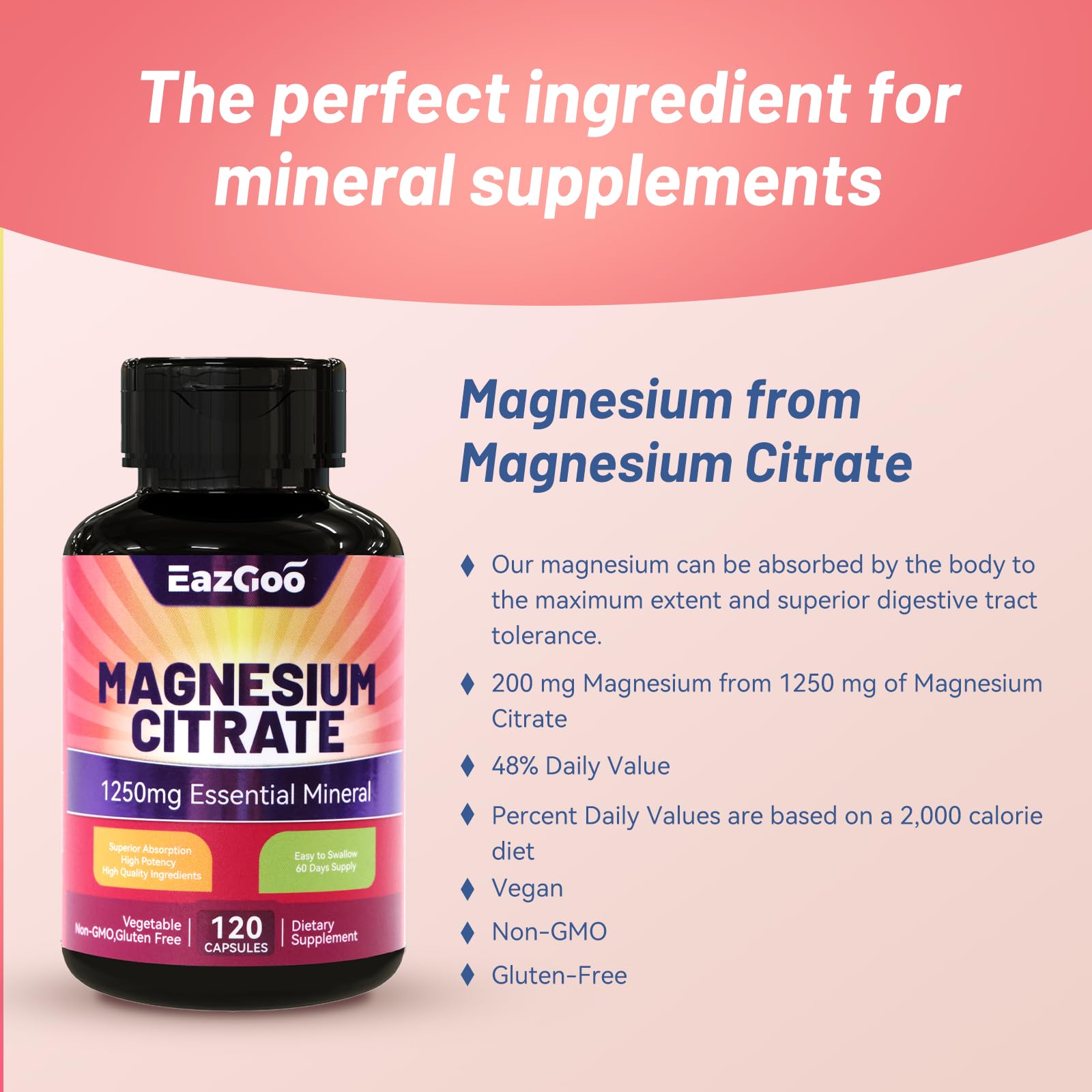 EAZGOO Magnesium Citrate Capsules showing easy-to-swallow size