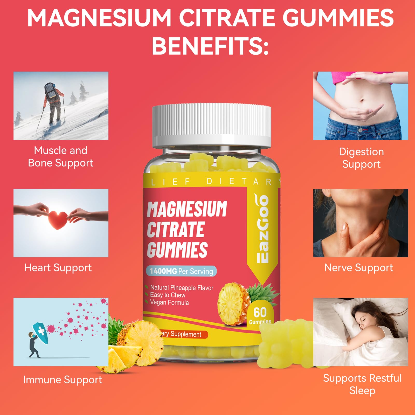 EAZGOO Magnesium Citrate Gummies 200mg close-up of gummies