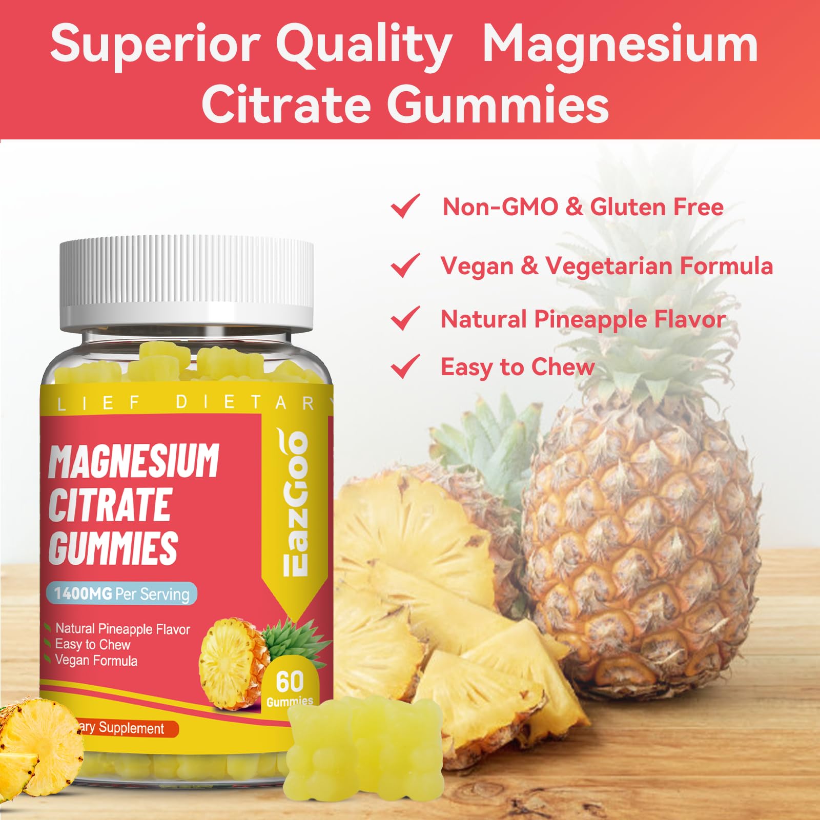 EAZGOO Magnesium Citrate Gummies 200mg nutritional information label