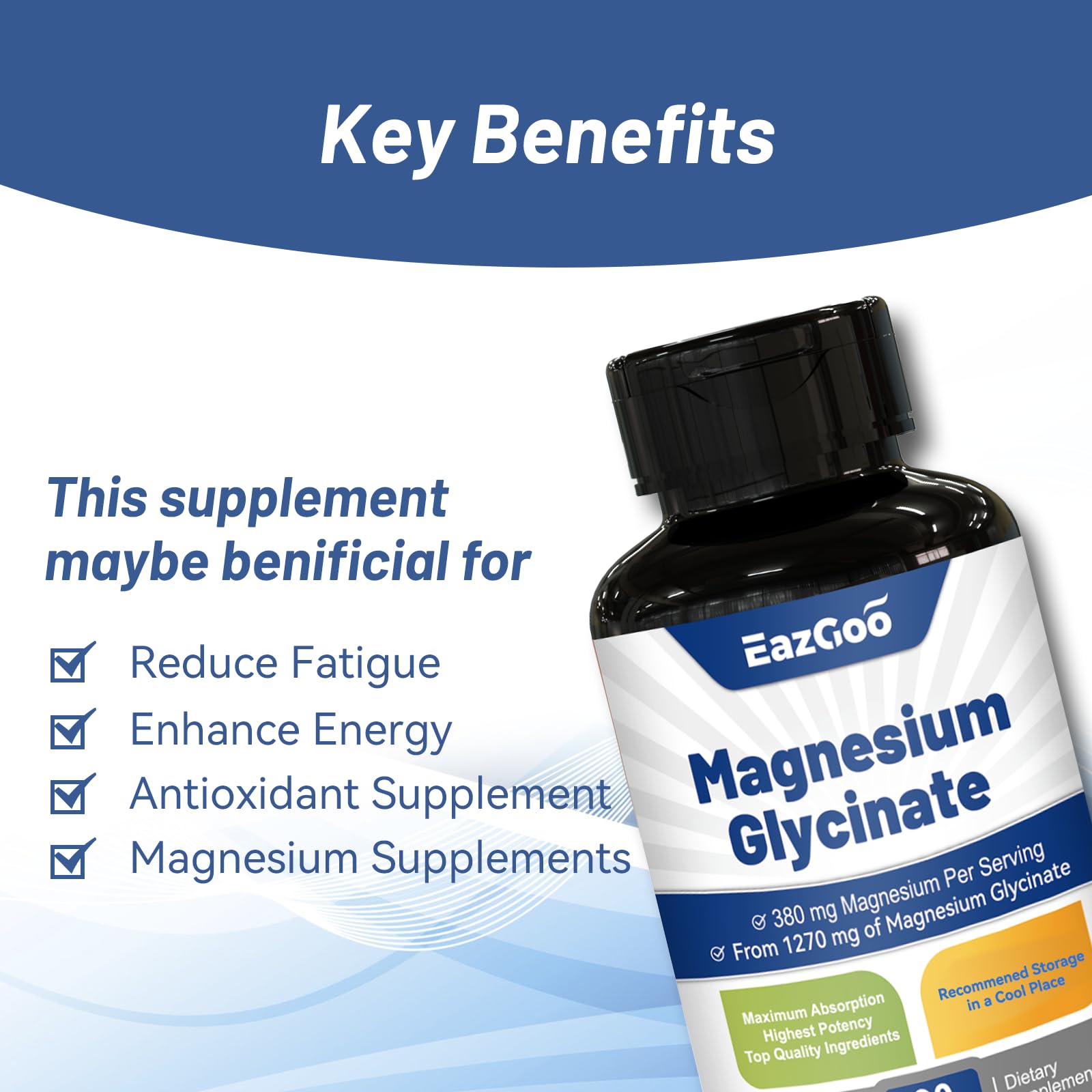 EAZGOO Magnesium Glycinate Capsules in a hand for size comparison