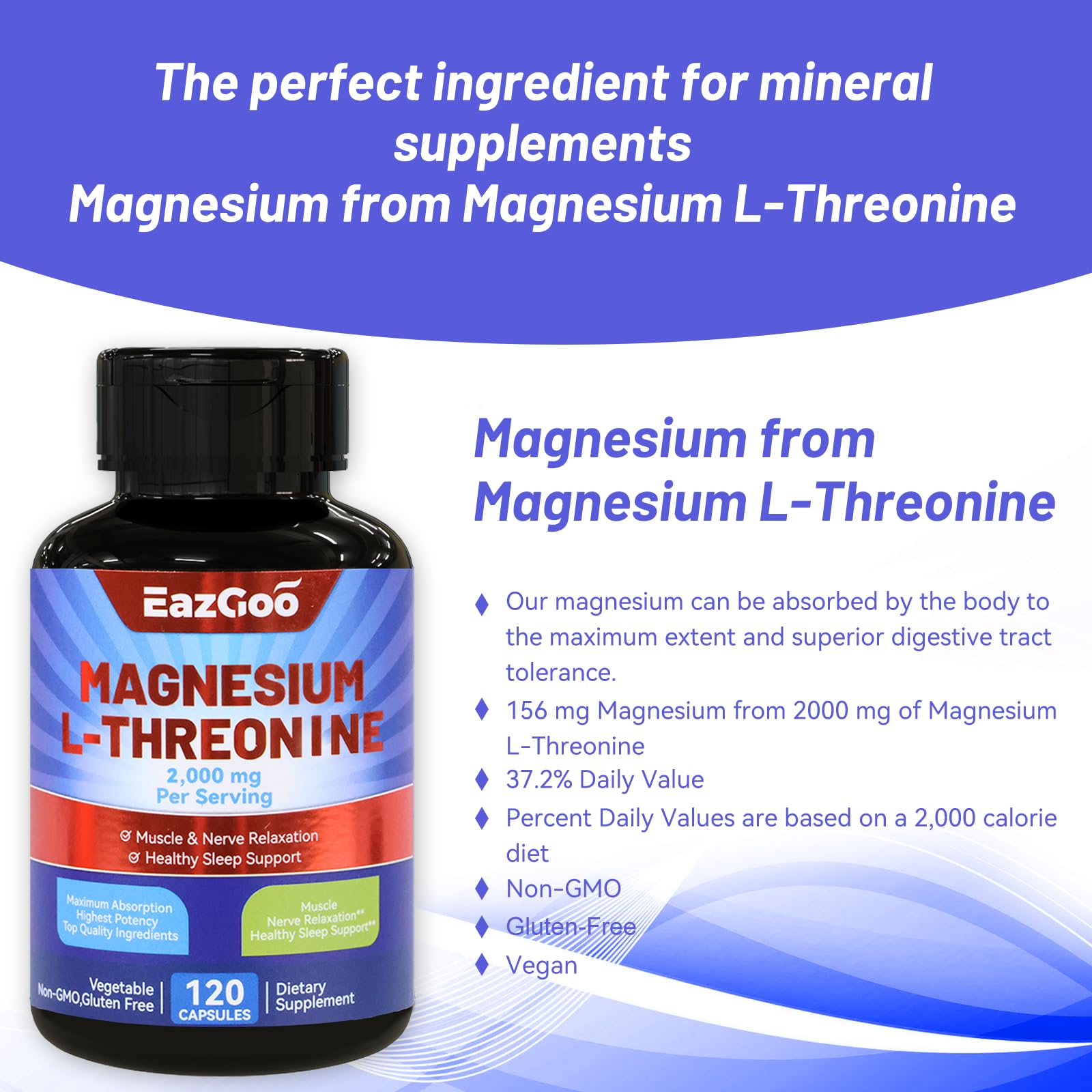 EAZGOO Magnesium L-Threonine Capsules with measuring spoon