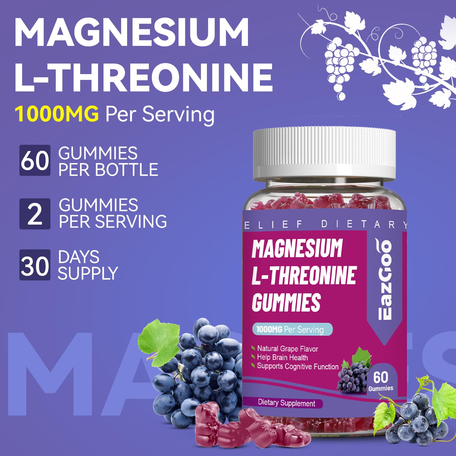 EAZGOO Magnesium Threonine Gummies close-up of gummies