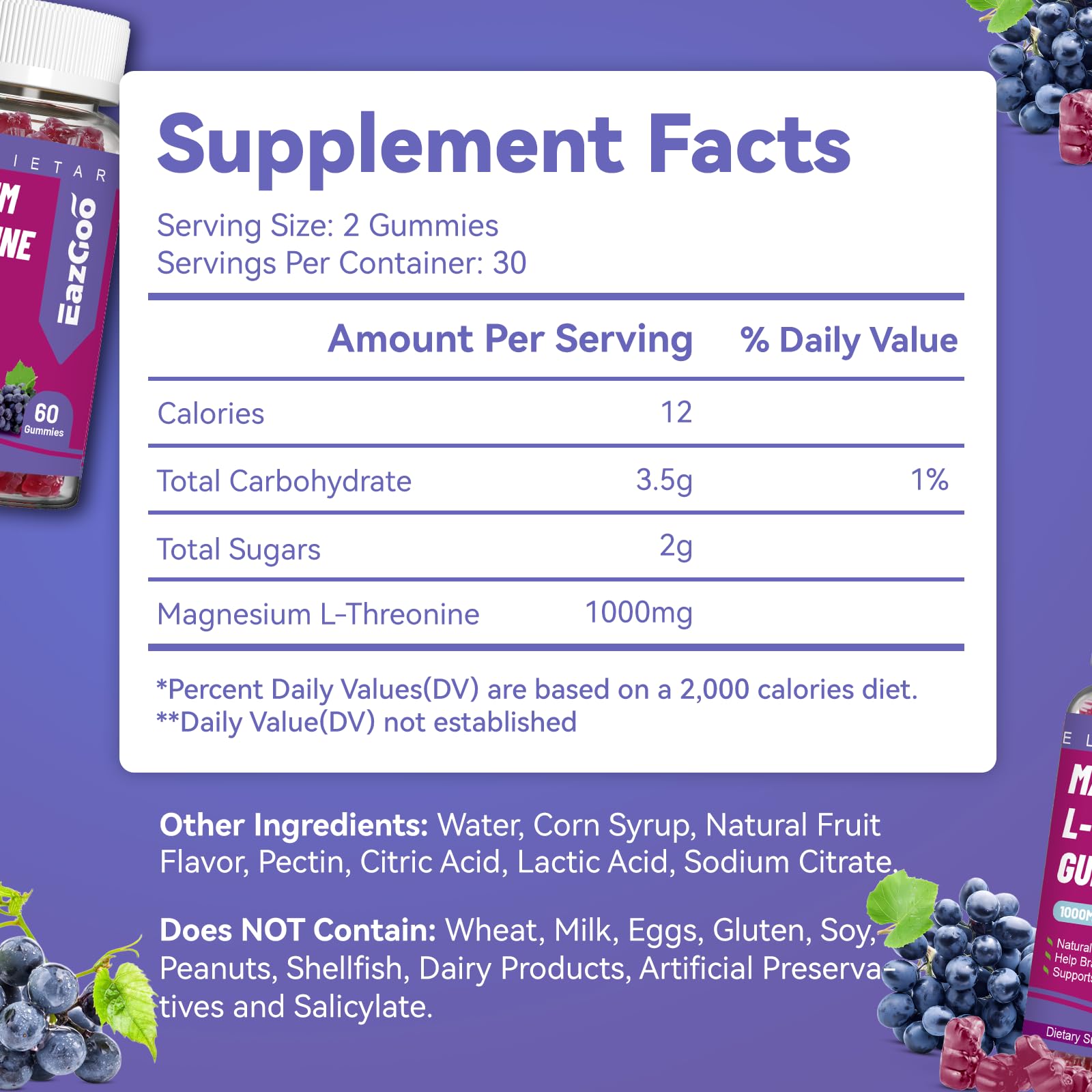 EAZGOO Magnesium Threonine Gummies packaging side view
