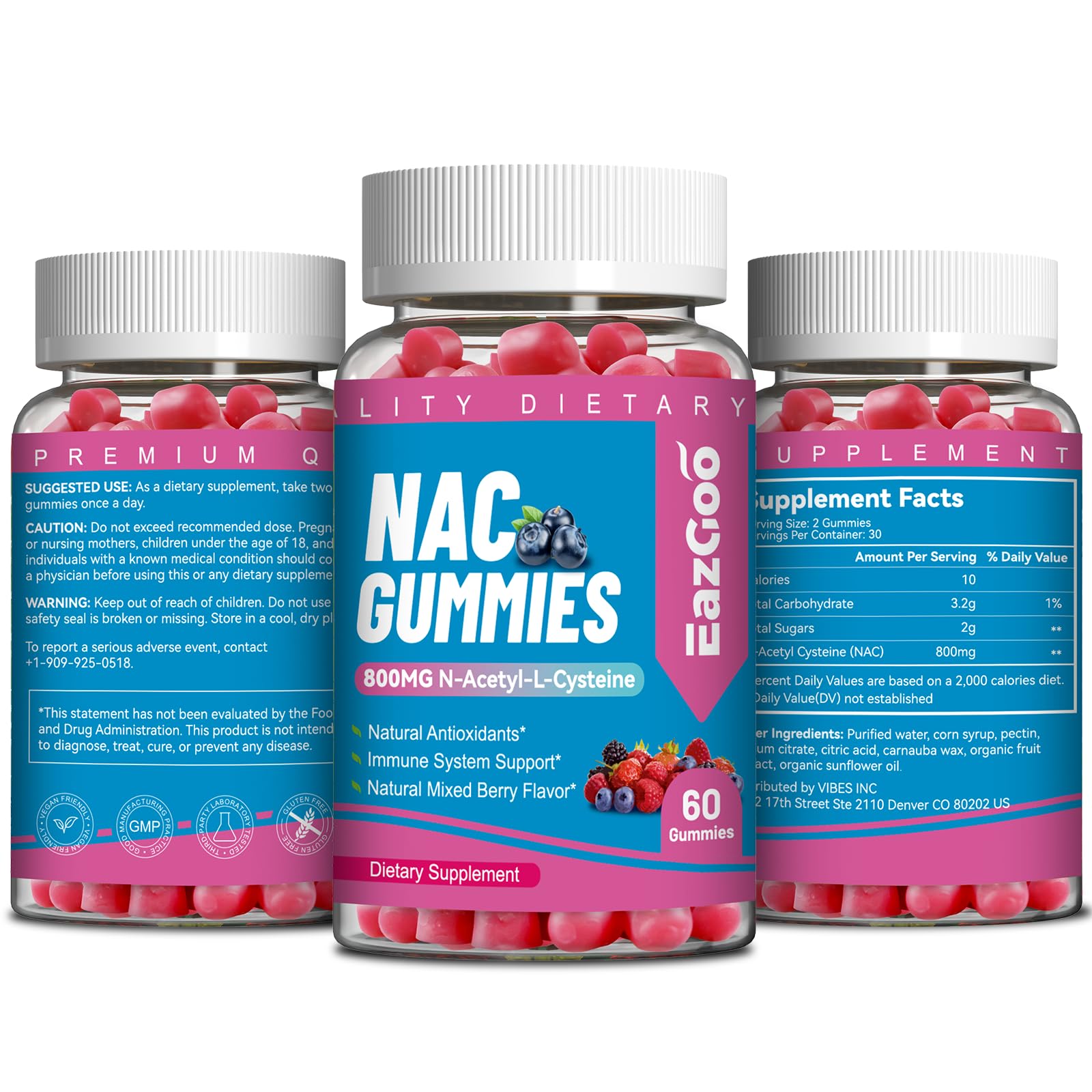 EAZGOO NAC Gummies 800mg supplement facts label