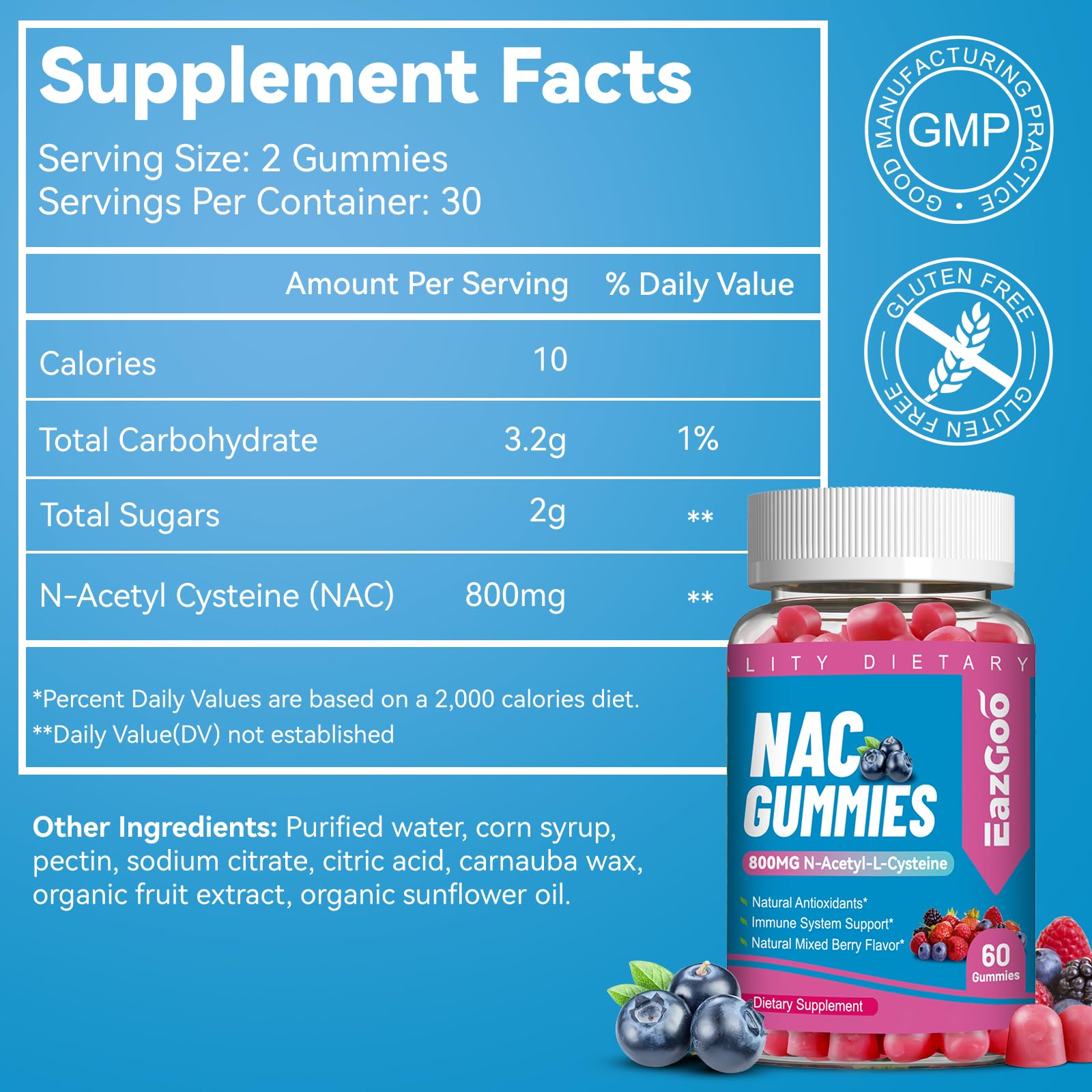 EAZGOO NAC Gummies bottle with mixed berry flavour