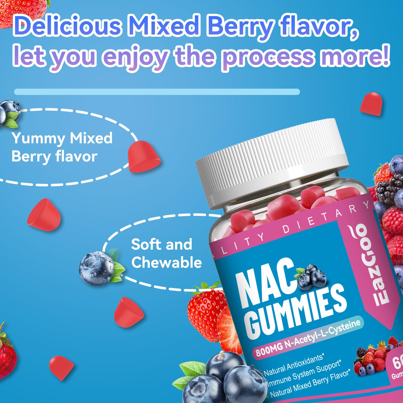 EAZGOO NAC Gummies mixed berry flavour close-up