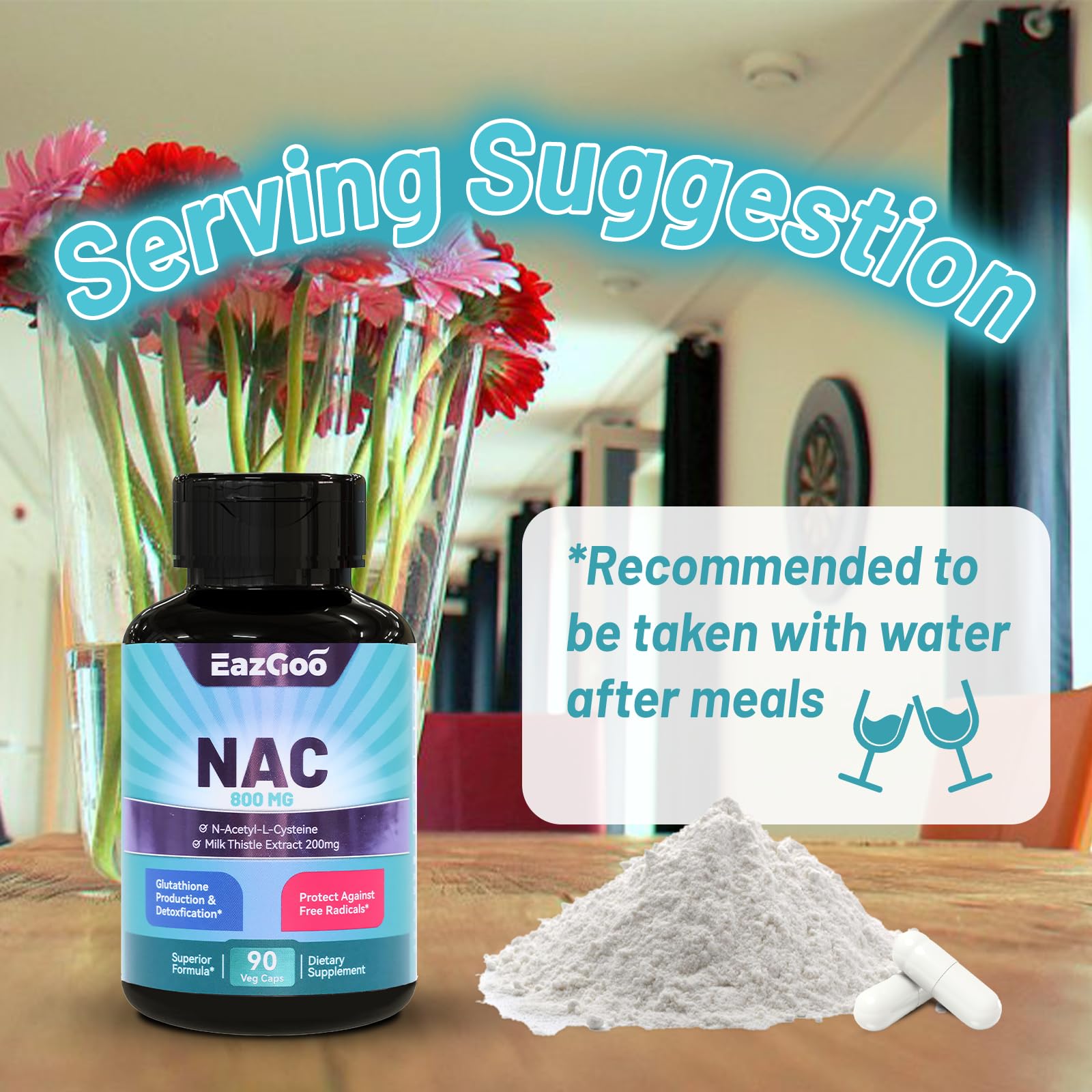 EAZGOO NAC Supplement 800mg bottle with ingredients list