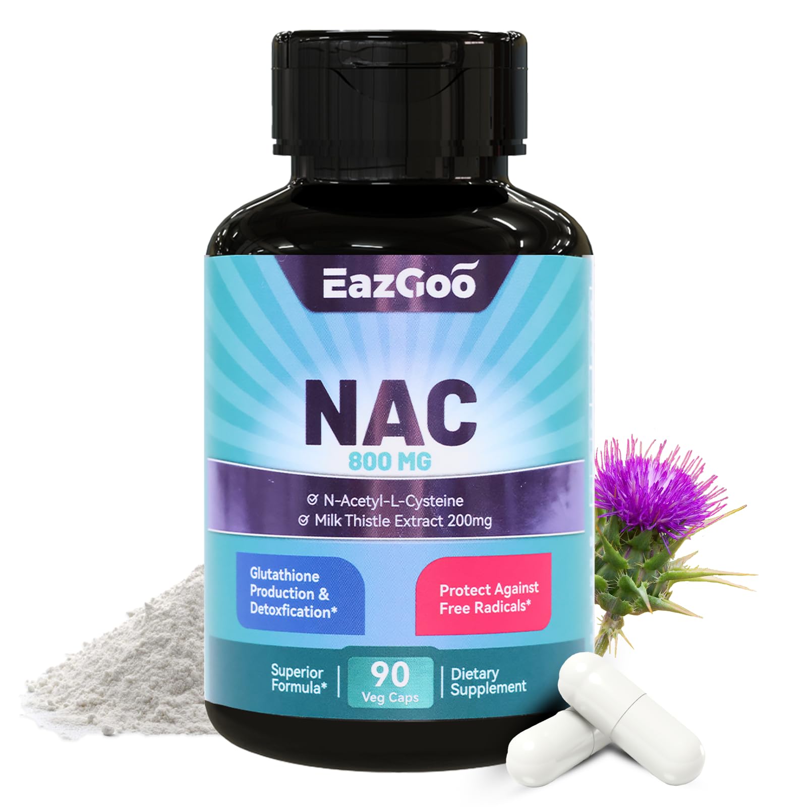 EAZGOO NAC Supplement 800mg front view of bottle