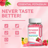 EAZGOO Potassium Gummies displayed with fresh raspberries and lemons