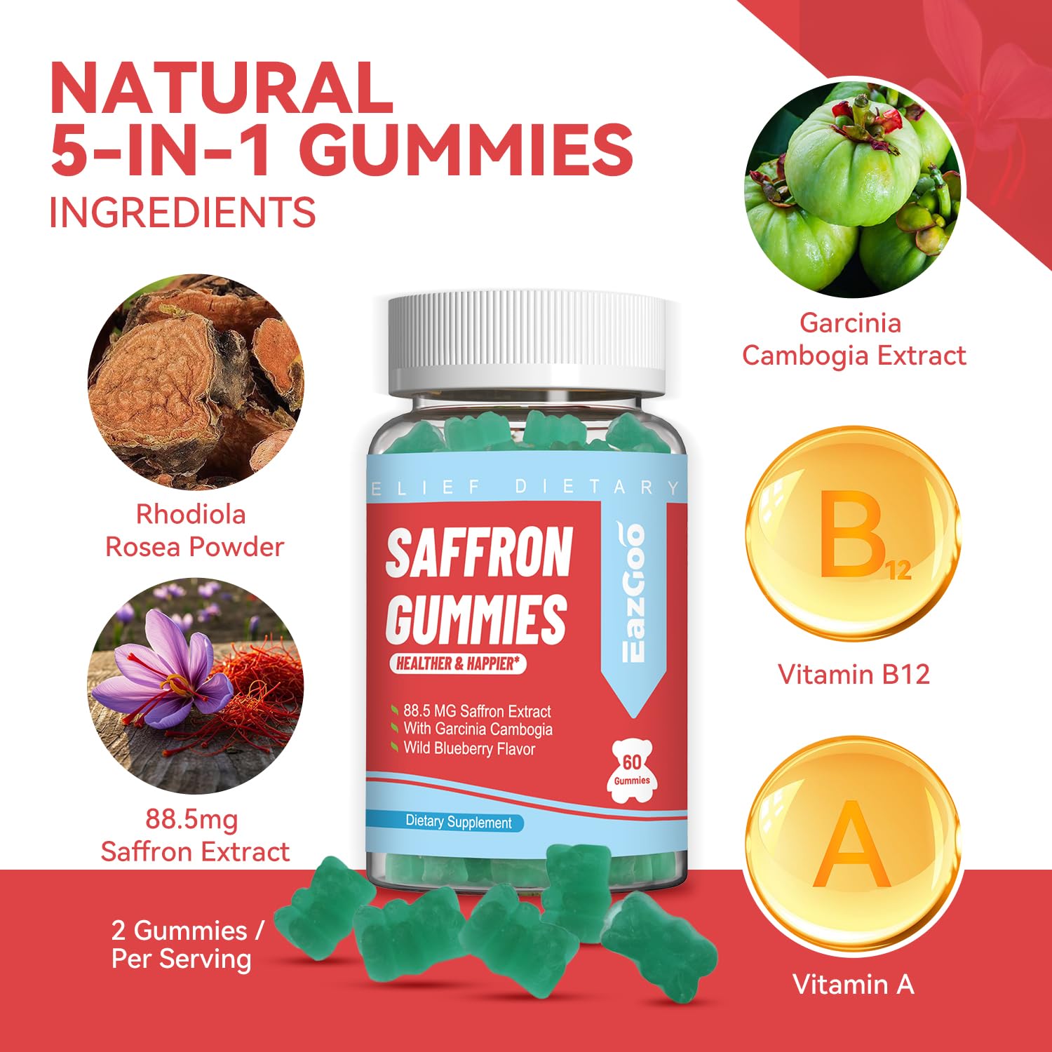 EAZGOO Saffron Gummies side view of bottle