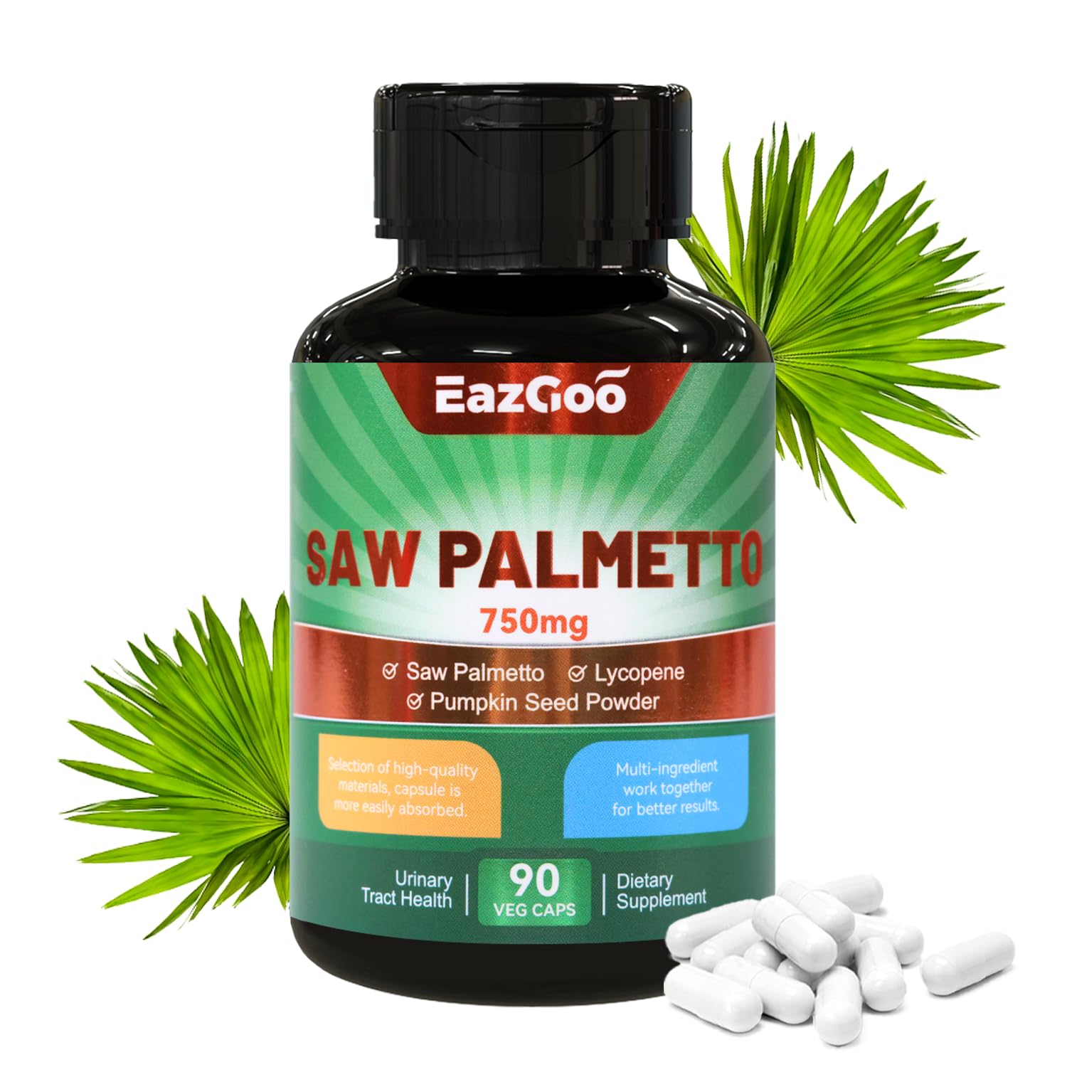 EAZGOO Saw Palmetto Supplement 750mg front view
