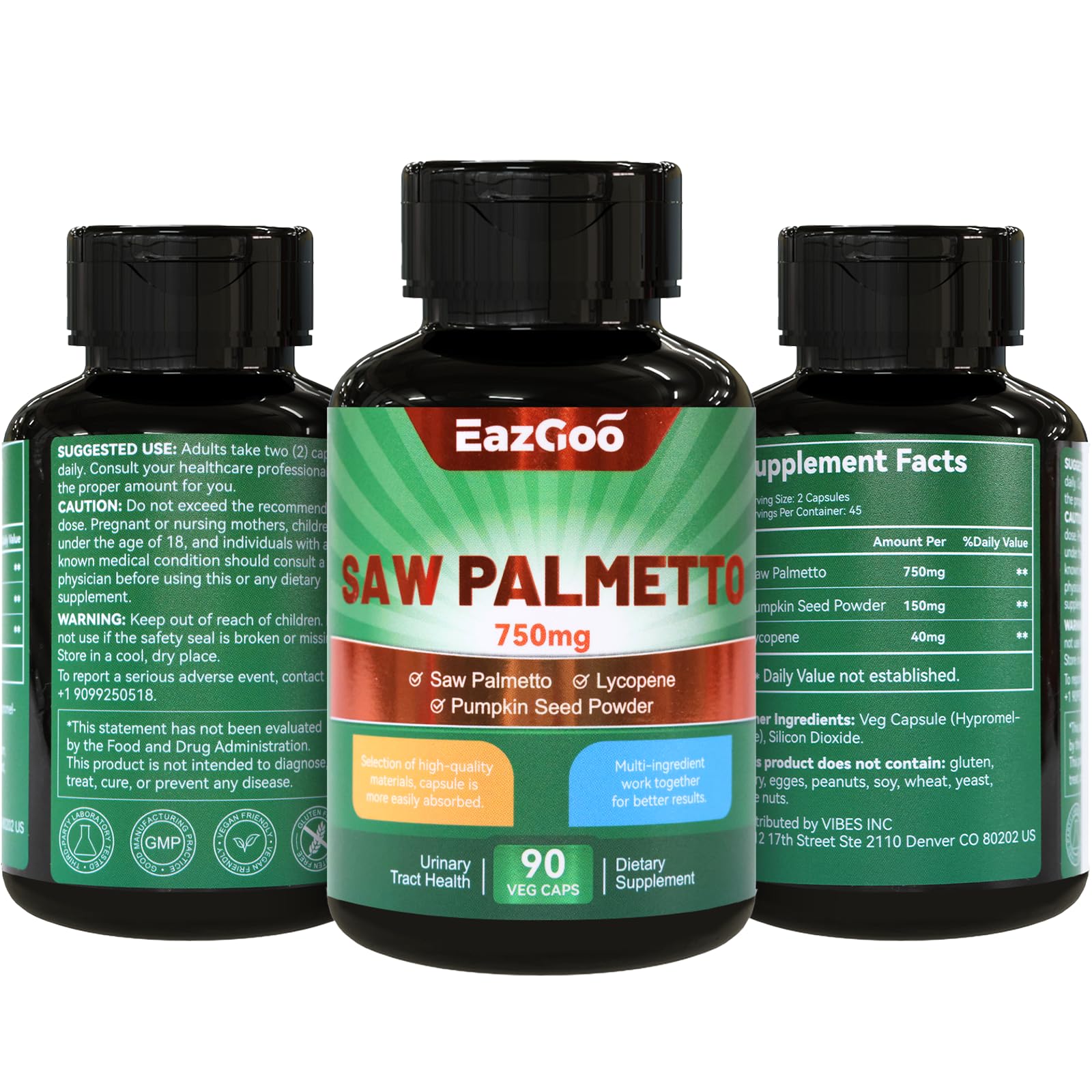 EAZGOO Saw Palmetto Supplement 750mg in a hand
