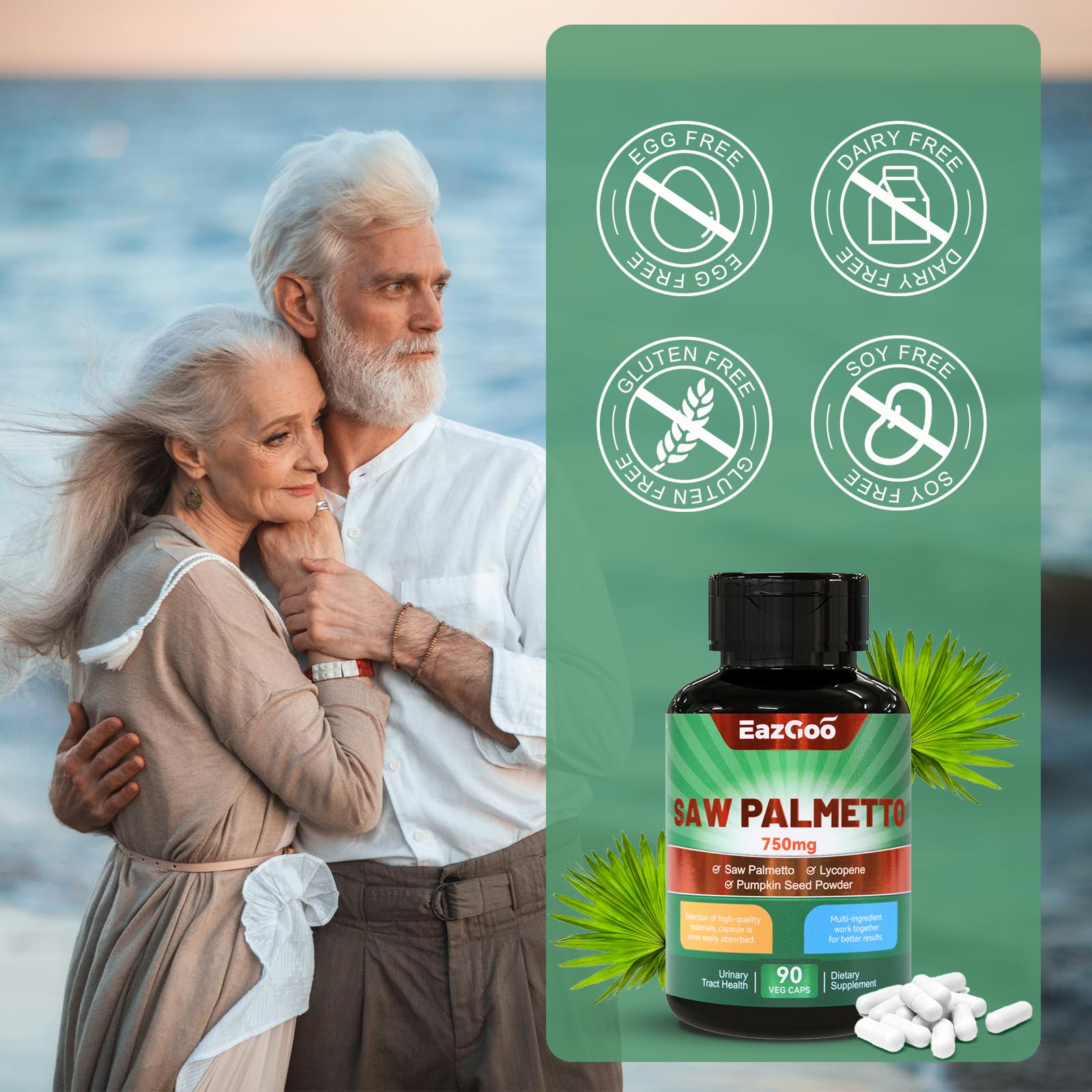 EAZGOO Saw Palmetto Supplement 750mg with ingredients list
