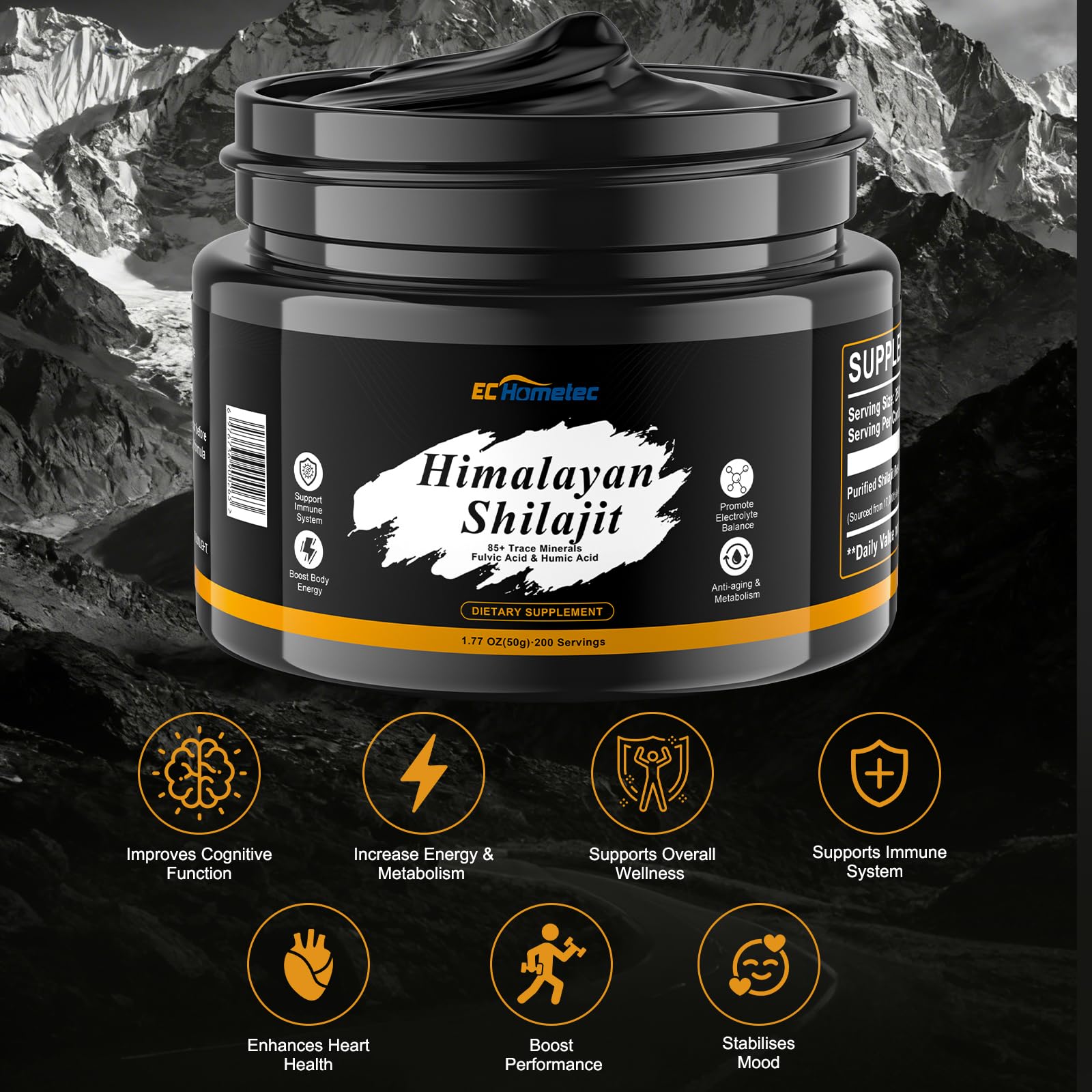 EC Hometec Pure Himalayan Shilajit Resin in a glass of water
