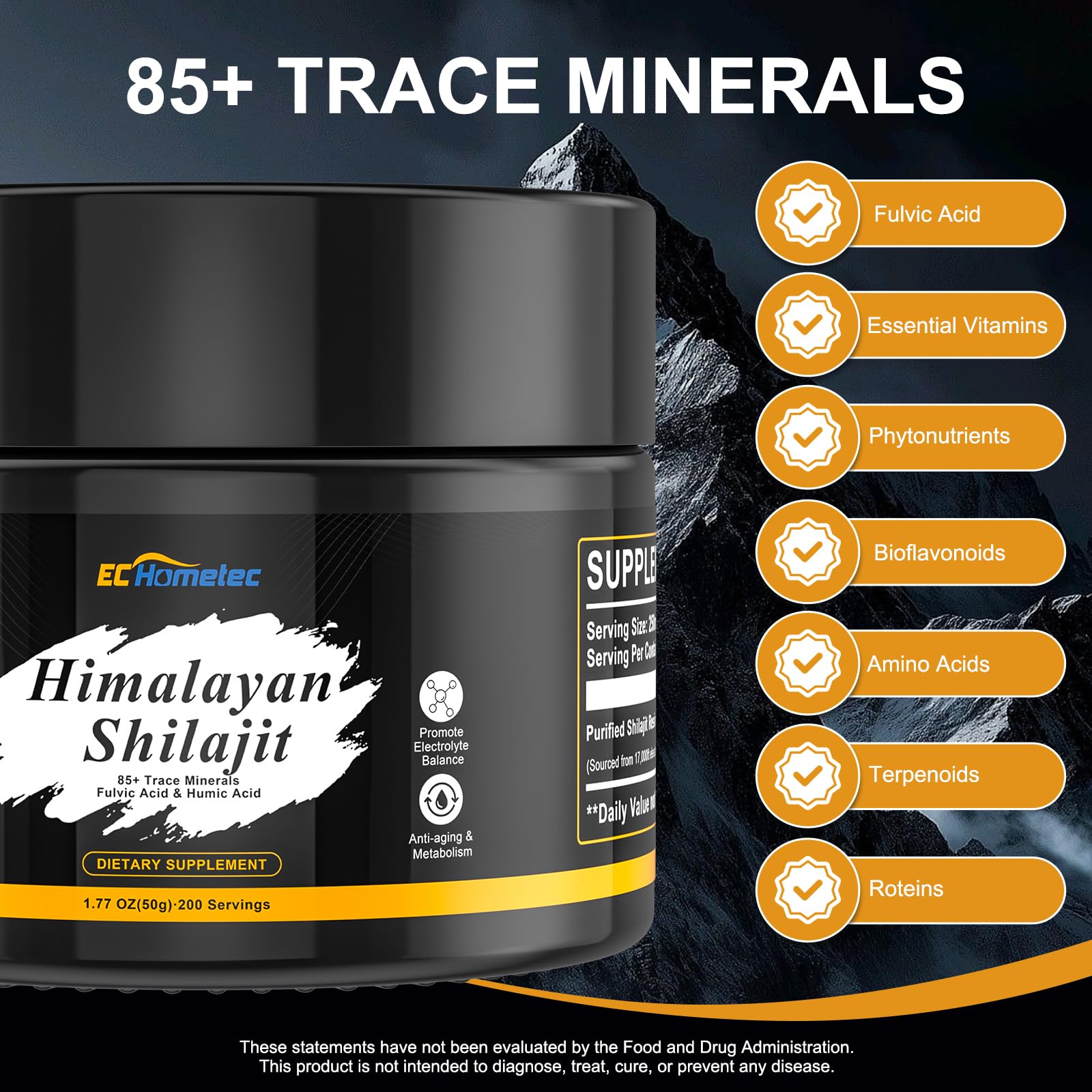 EC Hometec Pure Himalayan Shilajit Resin with natural background