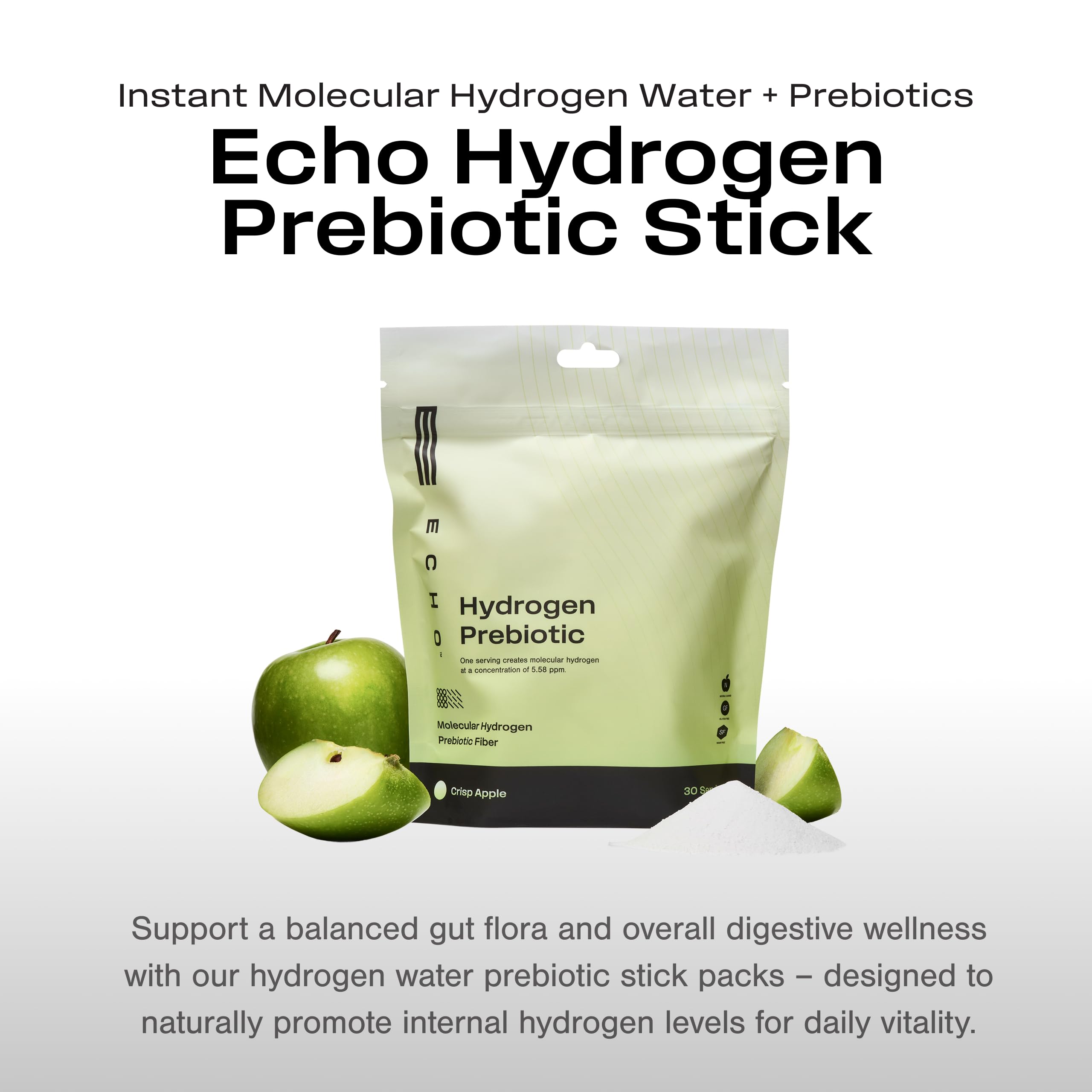 Echo Water Hydrogen Prebiotic Drink Mix sachets back view