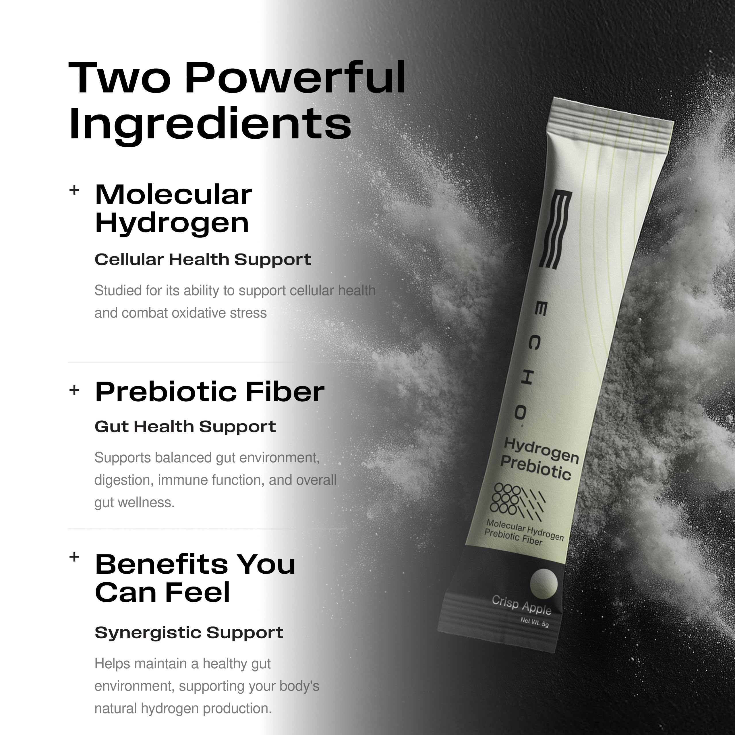 Echo Water Hydrogen Prebiotic Drink Mix sachets opened with powder