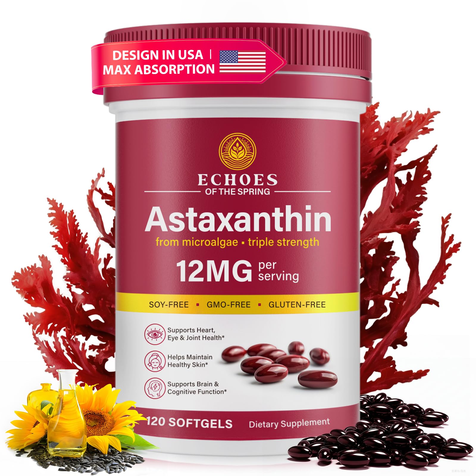Echoes of the Spring Astaxanthin Softgels 12mg front view