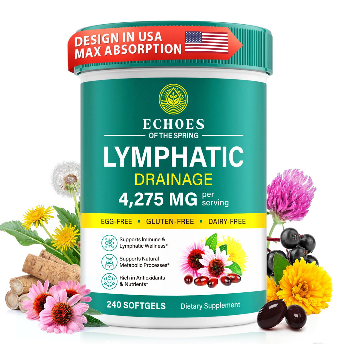 Echoes of the Spring Echinacea 240 Softgels front view with packaging