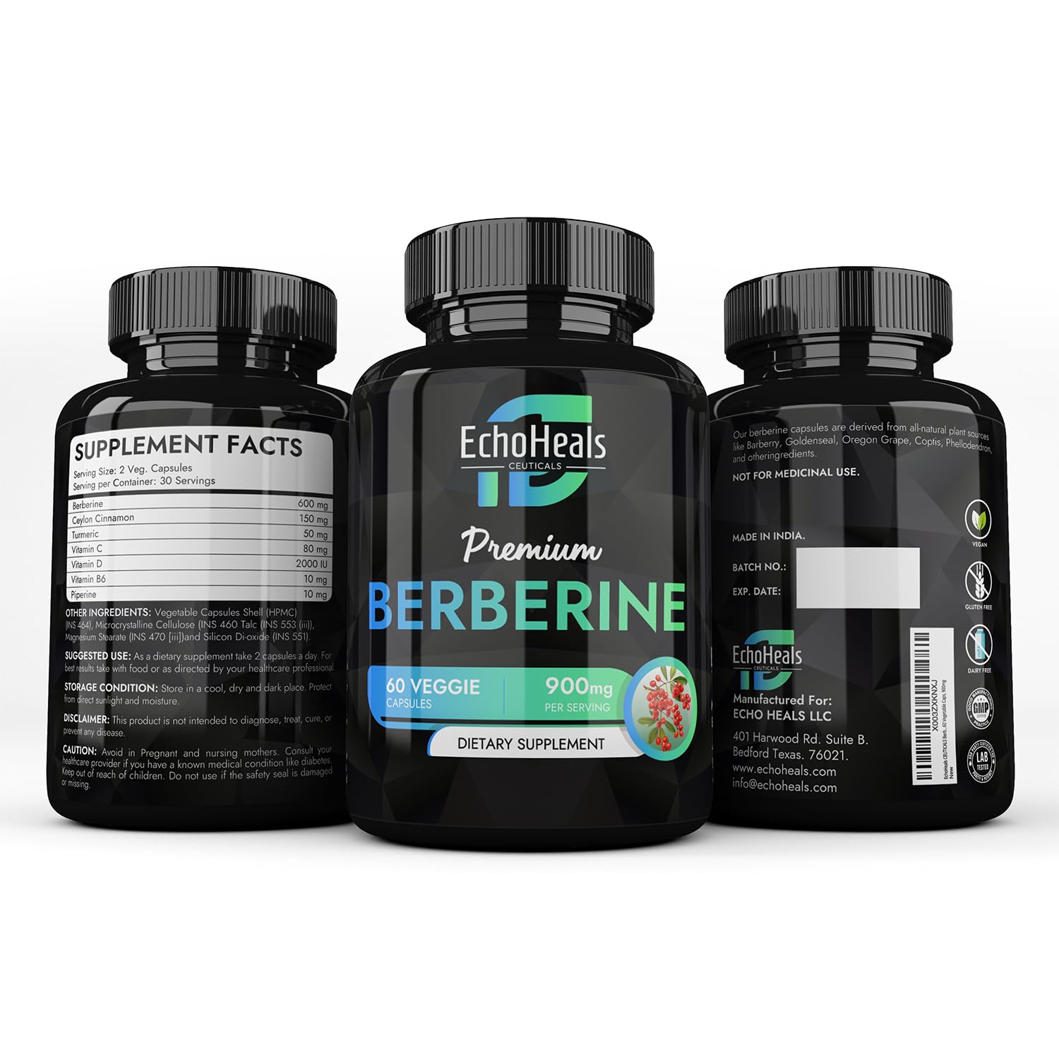 EchoHeals CEUTICALS Berberine Supplement lifestyle scene with natural elements
