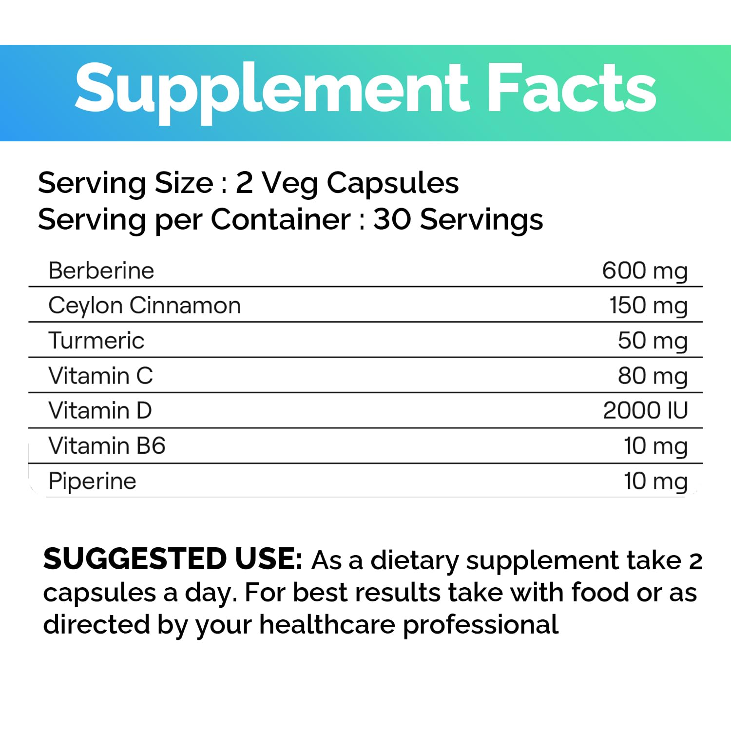 EchoHeals CEUTICALS Berberine Supplement with Ceylon Cinnamon and Turmeric
