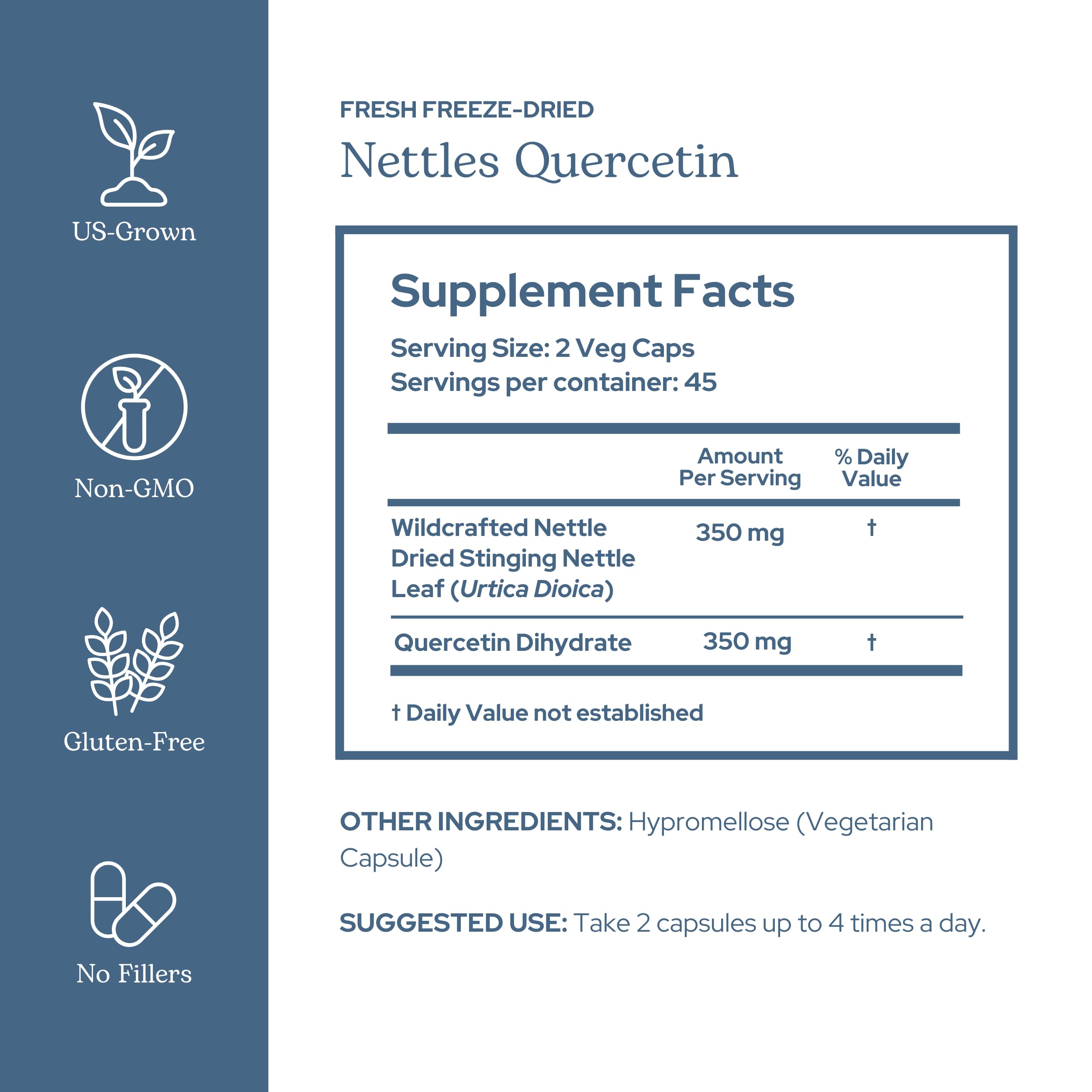 ECLECTIC INSTITUTE Nettle Supplement side view showing ingredients