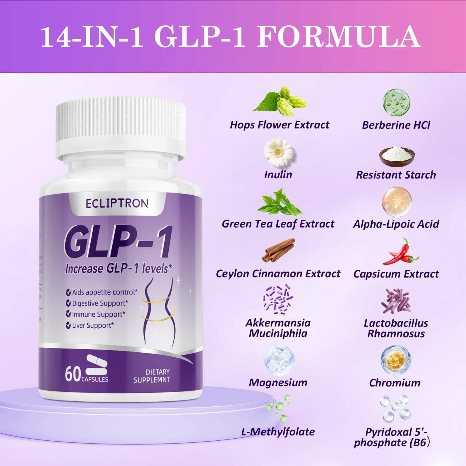 Ecliptron Probiotics Natural Support GLP-1 68g lifestyle image