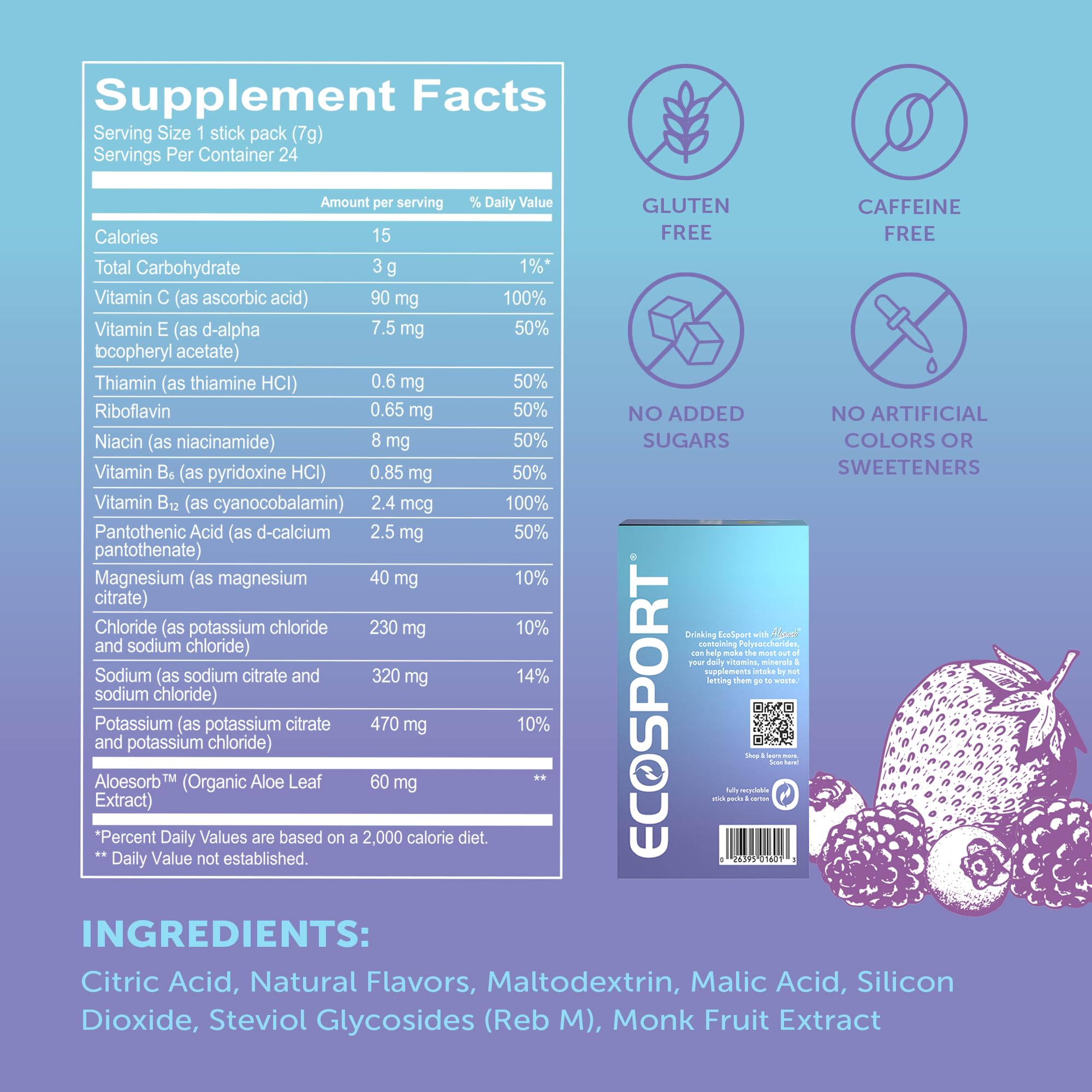 Eco Drink Blueberry Acai Energy Drink Powder packet with water