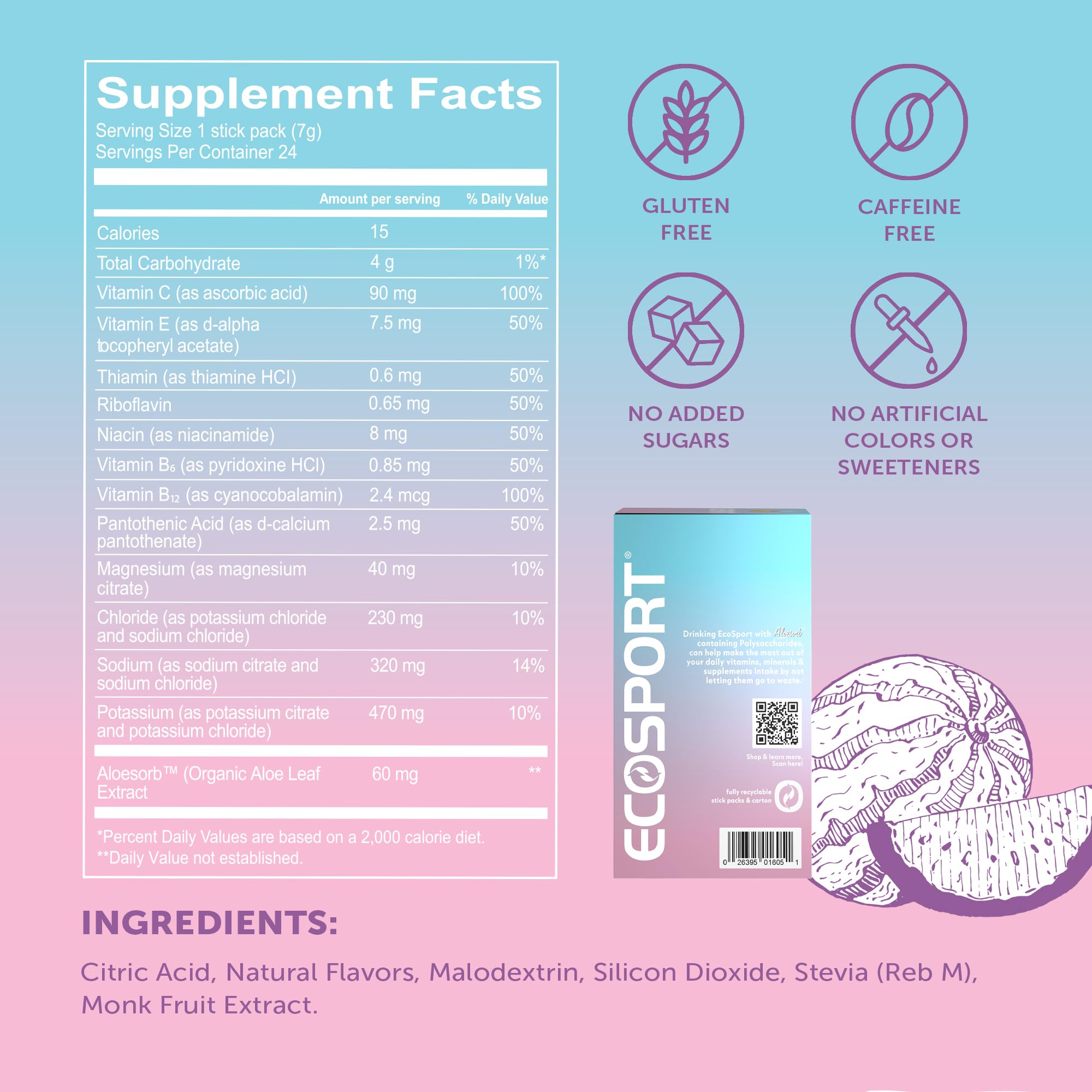Eco Drink Watermelon Energy Drink Powder packet with water