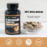 ECO-TASTE Mushroom Capsules back view with dosage information