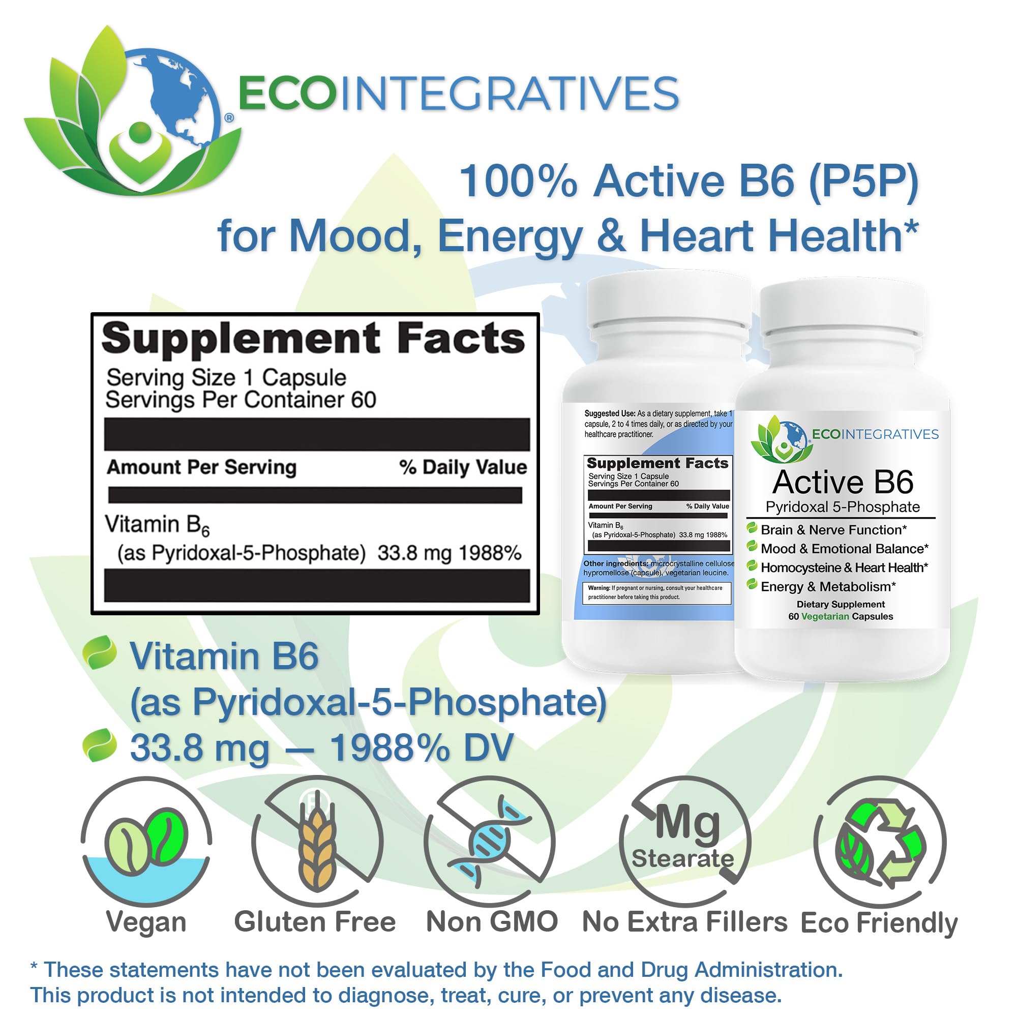 EcoIntegratives B6 (Pyridoxal Phosphate) 33.8mg 90 Capsules packaging