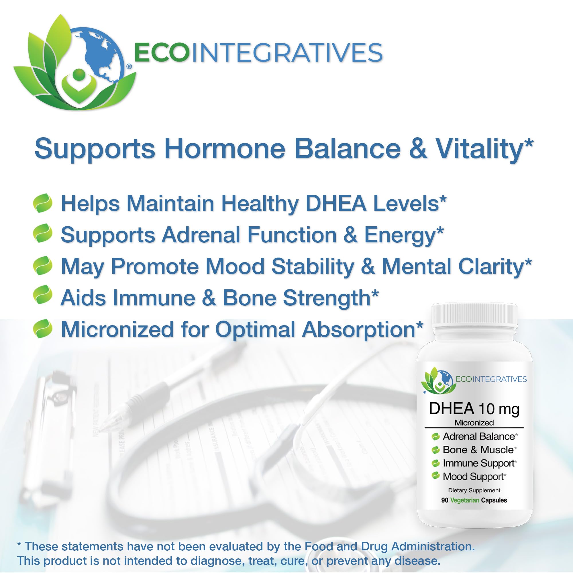 EcoIntegratives DHEA 10 mg Micronized Supplement back view