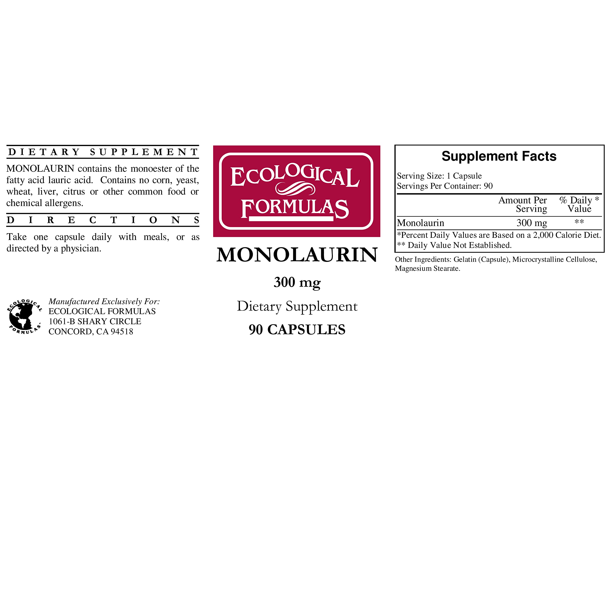 Ecological Formulas Monolaurin 180 capsules side view