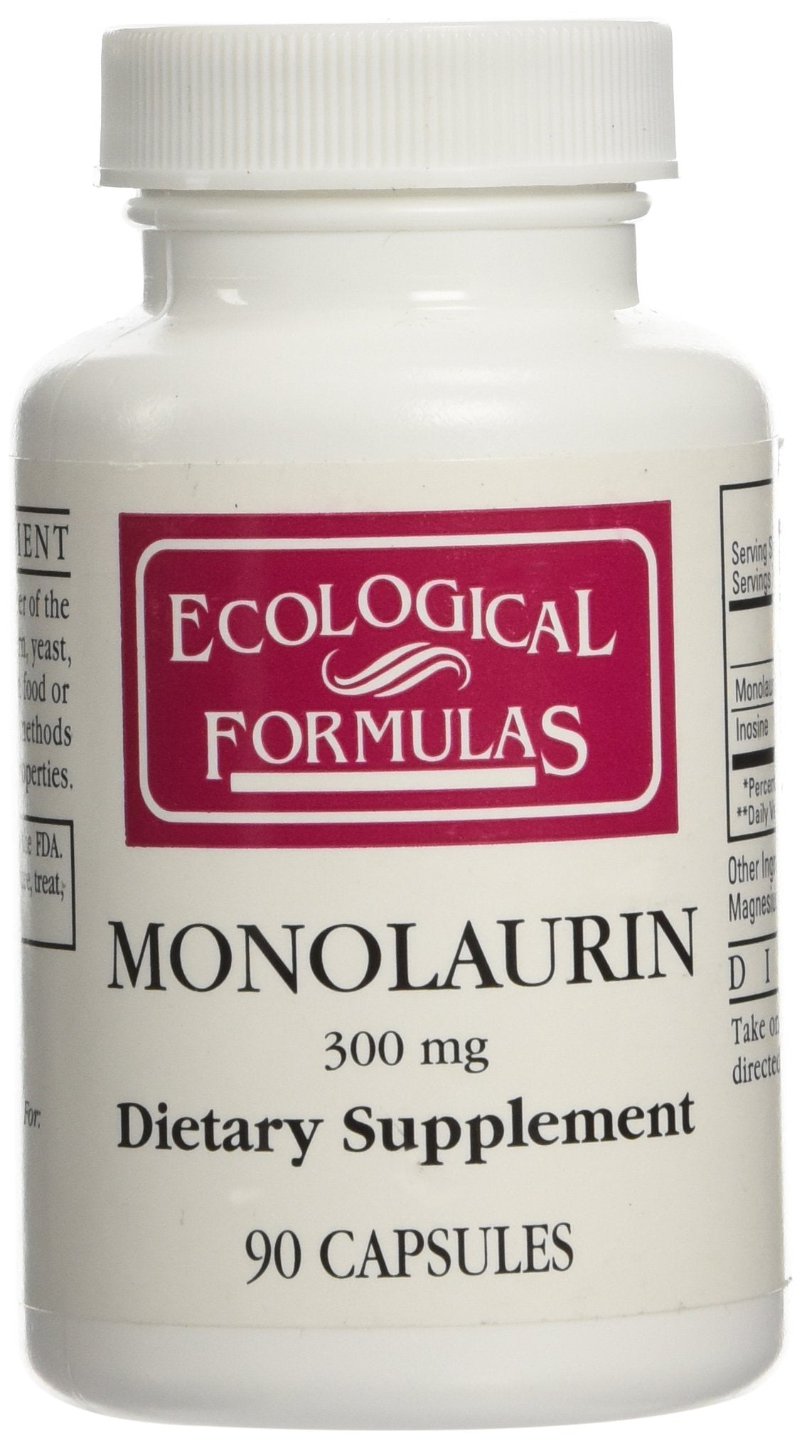 Ecological Formulas Monolaurin 300mg supplement front view