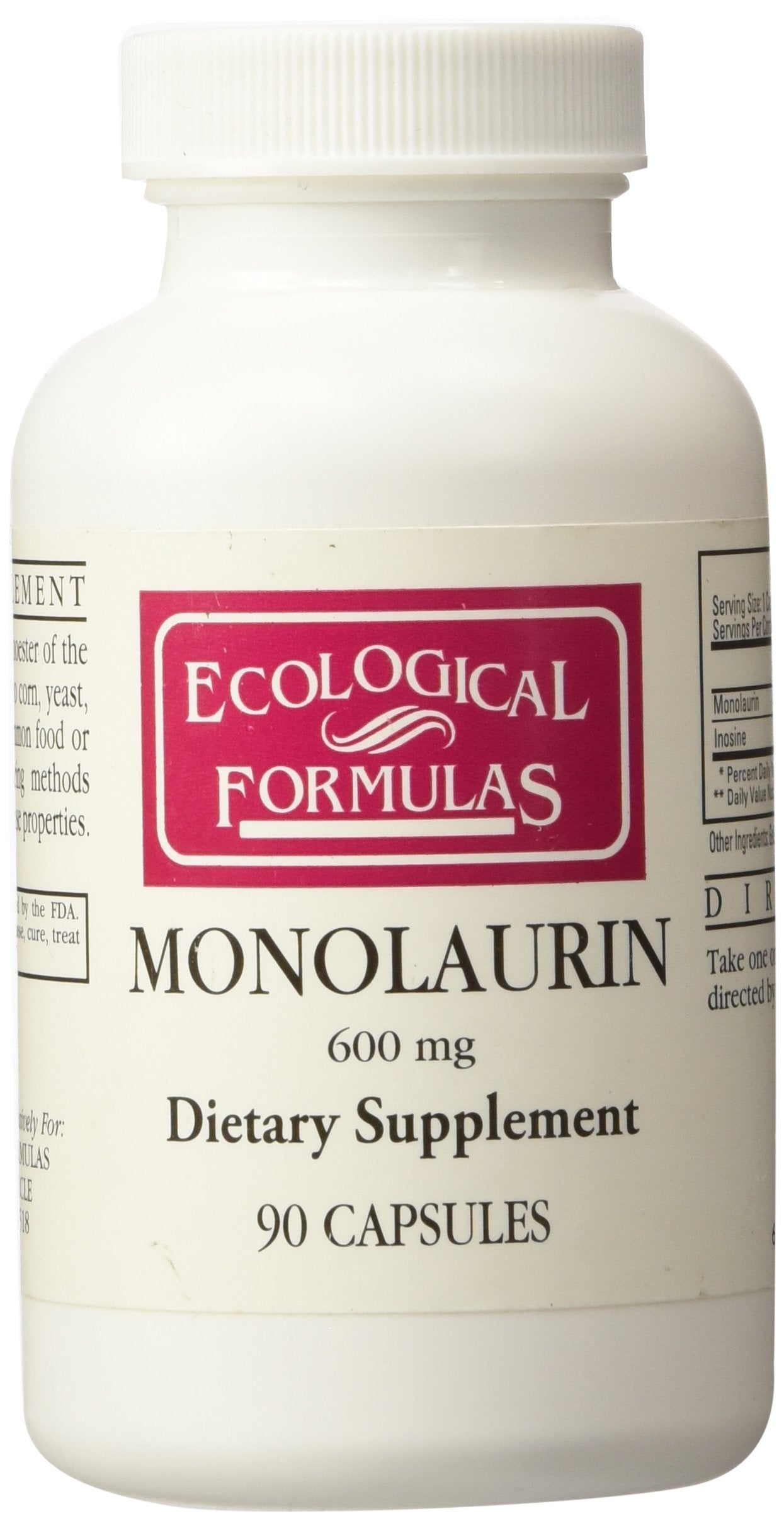 Ecological Formulas Monolaurin 600mg 90 capsules front view