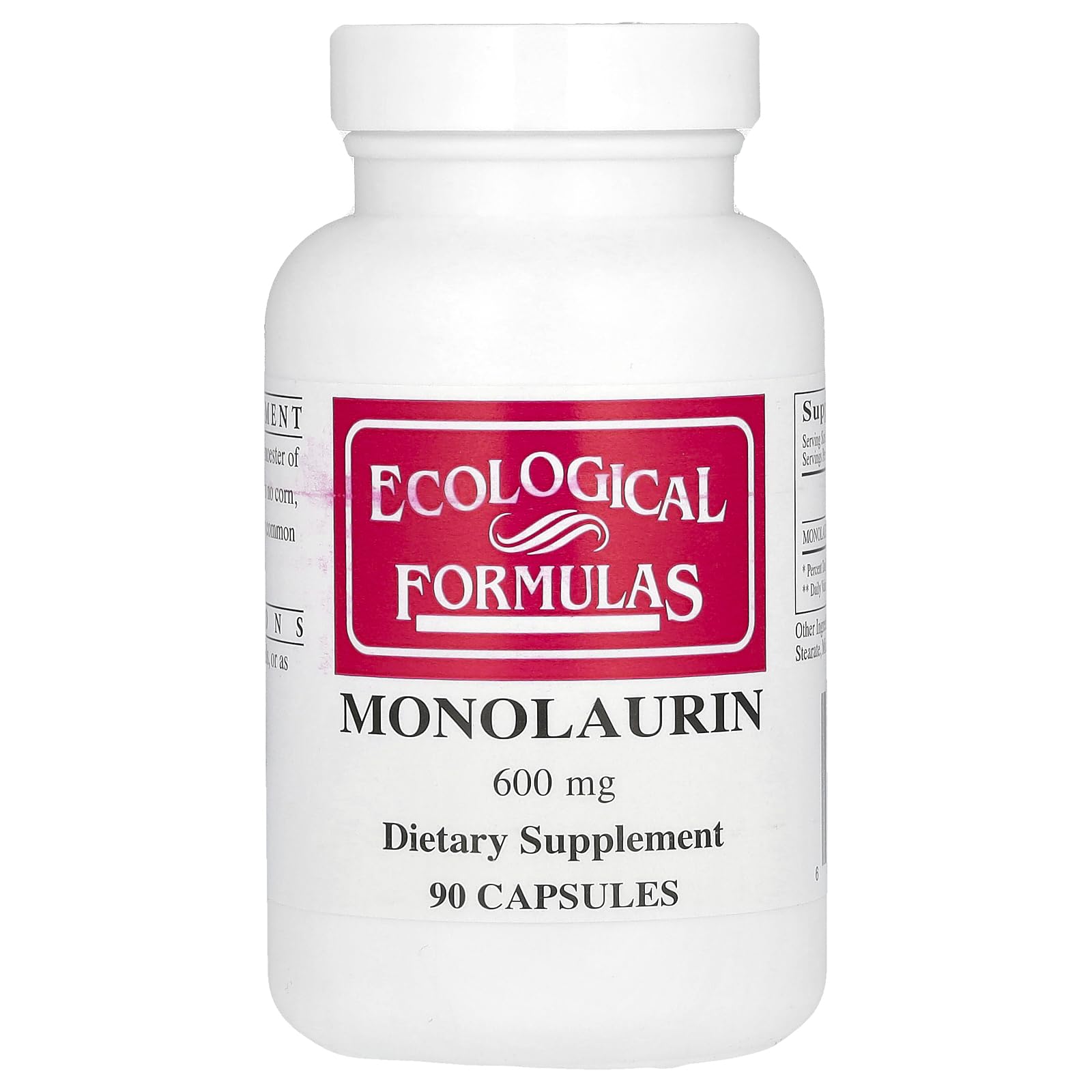 Ecological Formulas Monolaurin 600mg supplement front view