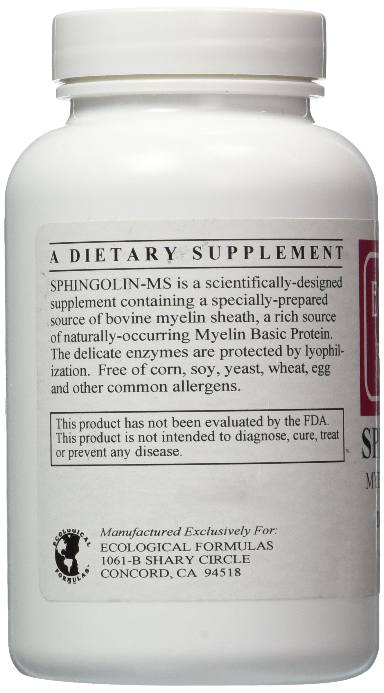 Ecological Formulas Sphingolin 200 mg 240 caps bottle side view